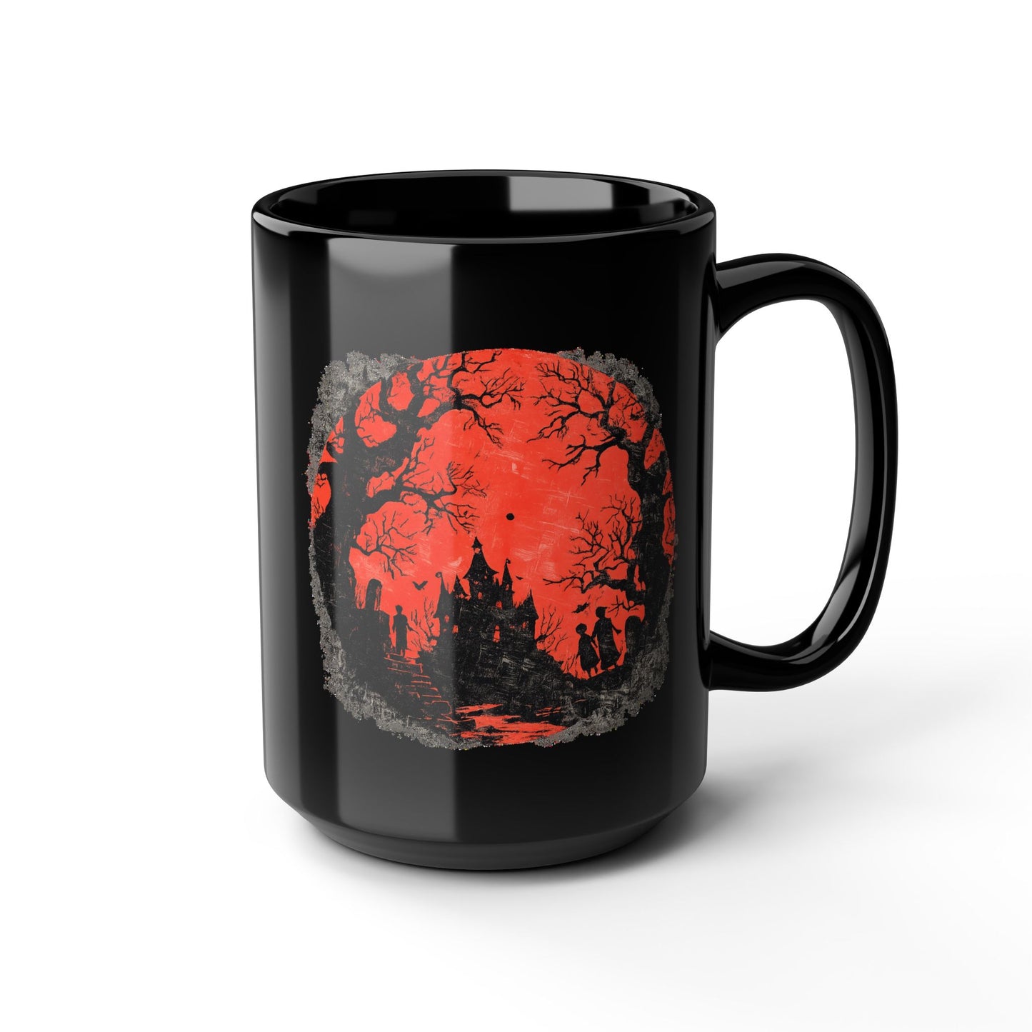 Halloween Castle Mug — Red Moon Haunted House Coffee Cup (11oz & 15oz)