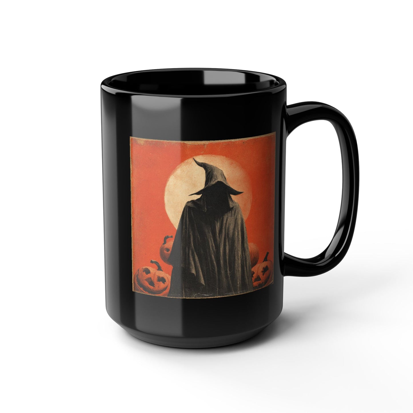 Halloween Witch Pumpkin Black Mug – Vintage Spooky Coffee Cup (11oz/15oz)