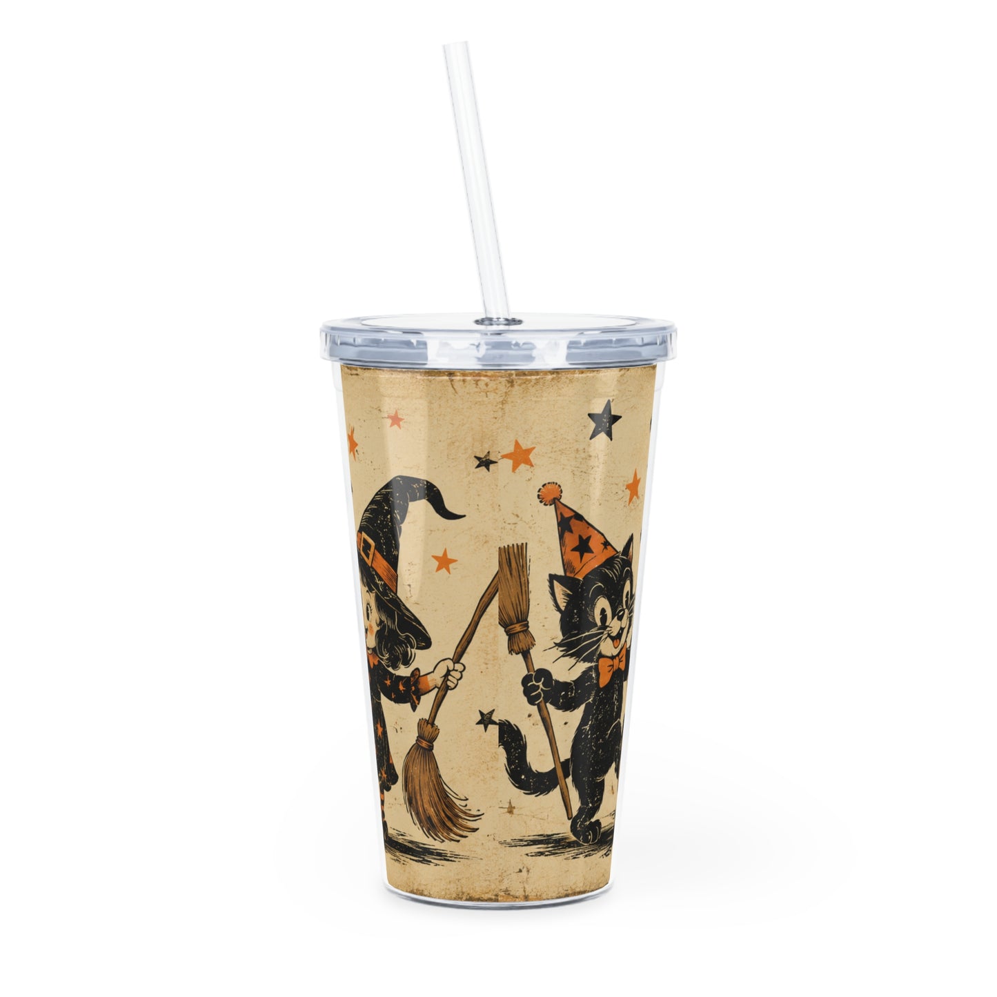 Halloween Ghosts & Pumpkins Tumbler with Straw - Vintage Trick-or-Treat Design