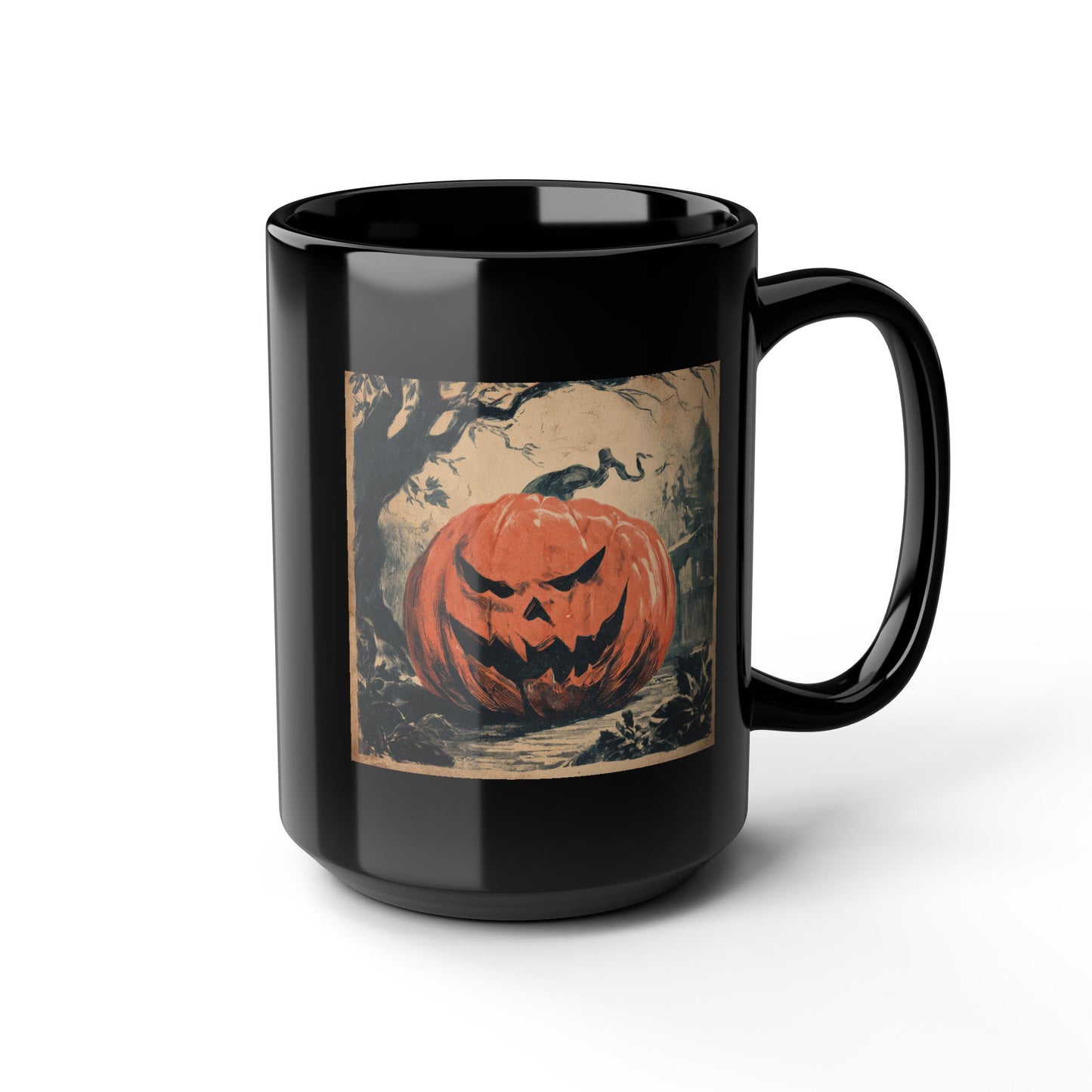 Halloween Pumpkin Jack-O'-Lantern Black Mug — Spooky Vintage Halloween Coffee Cup (11oz, 15oz)