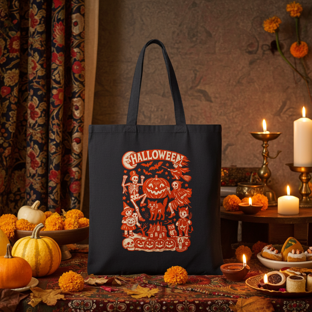 Halloween Trick-or-Treat Tote Bag — Pumpkin & Spooky Characters Cotton Canvas