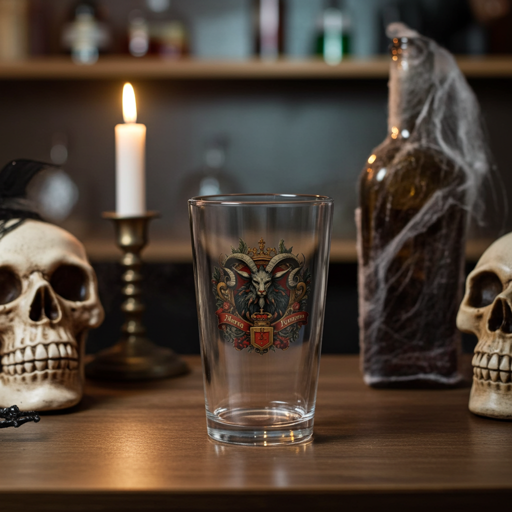 16oz Beer Glass with Gothic Krampus Crest Design