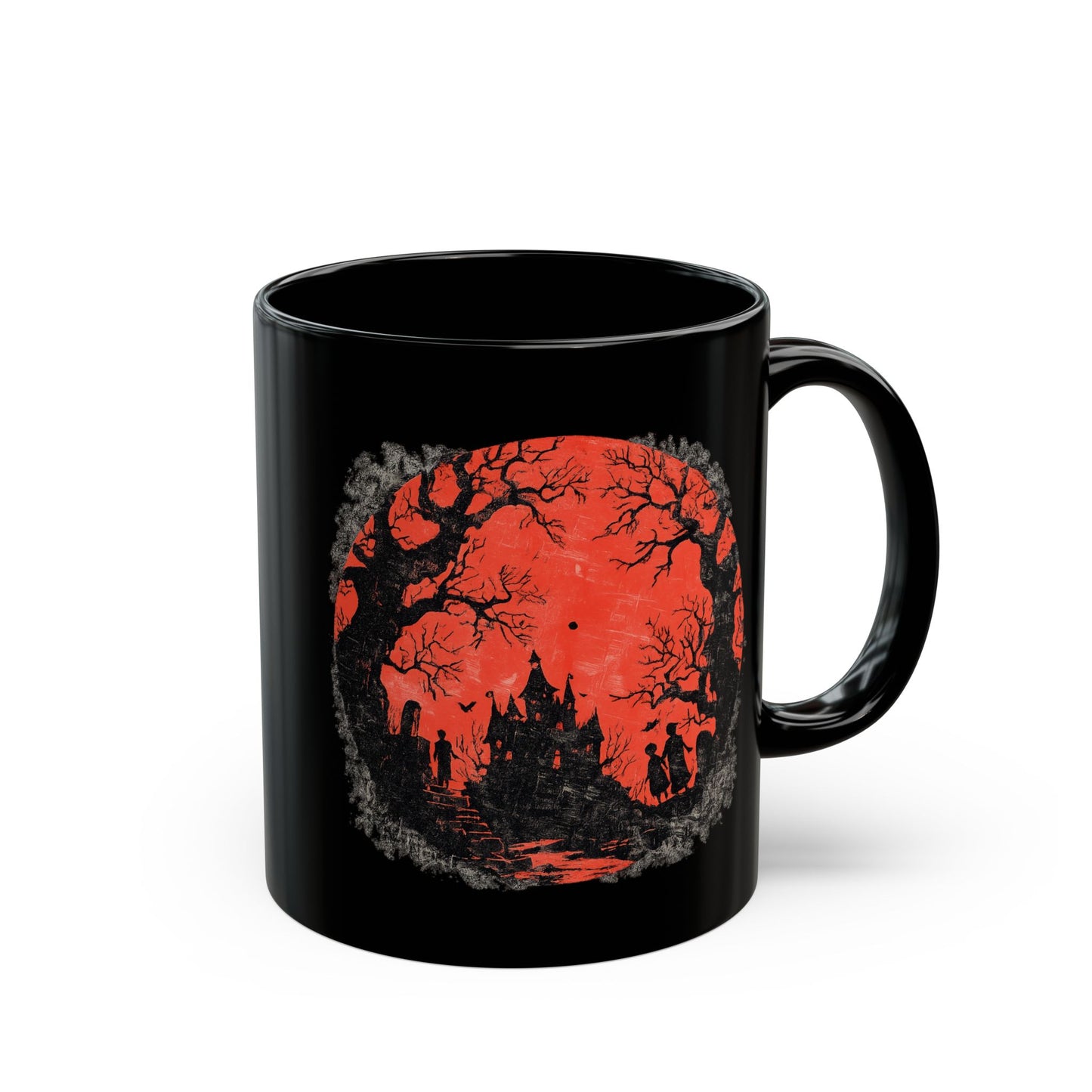 Halloween Castle Mug — Red Moon Haunted House Coffee Cup (11oz & 15oz)