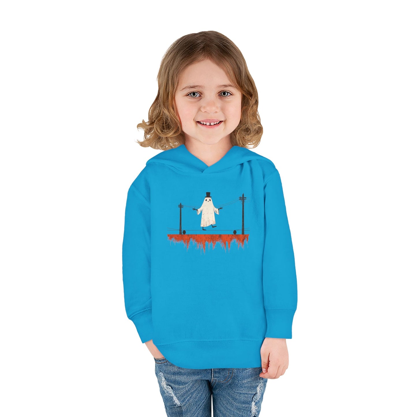 Toddler Hoodie — Cute Ghost on Haunted High Wire Halloween Pullover