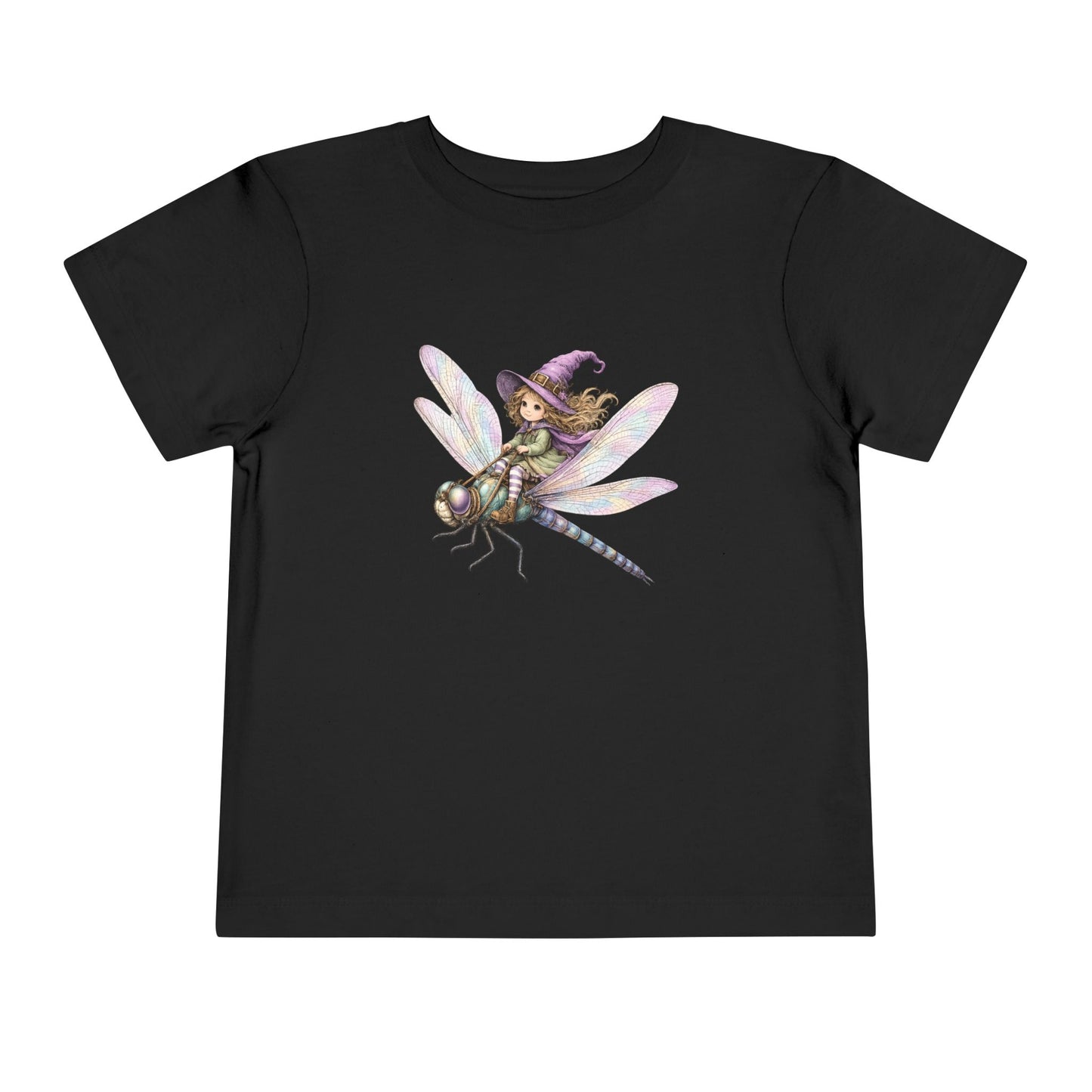 Fairy Witch Riding Dragonfly Toddler Tee | Magical Woodland Illustration