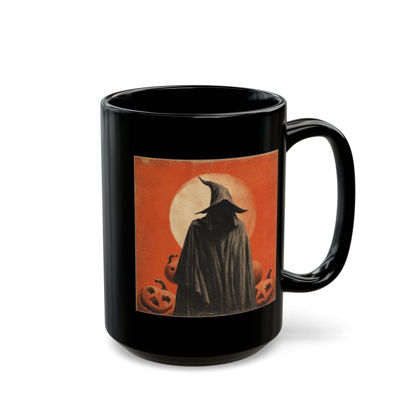 Halloween Witch Pumpkin Black Mug – Vintage Spooky Coffee Cup (11oz/15oz)