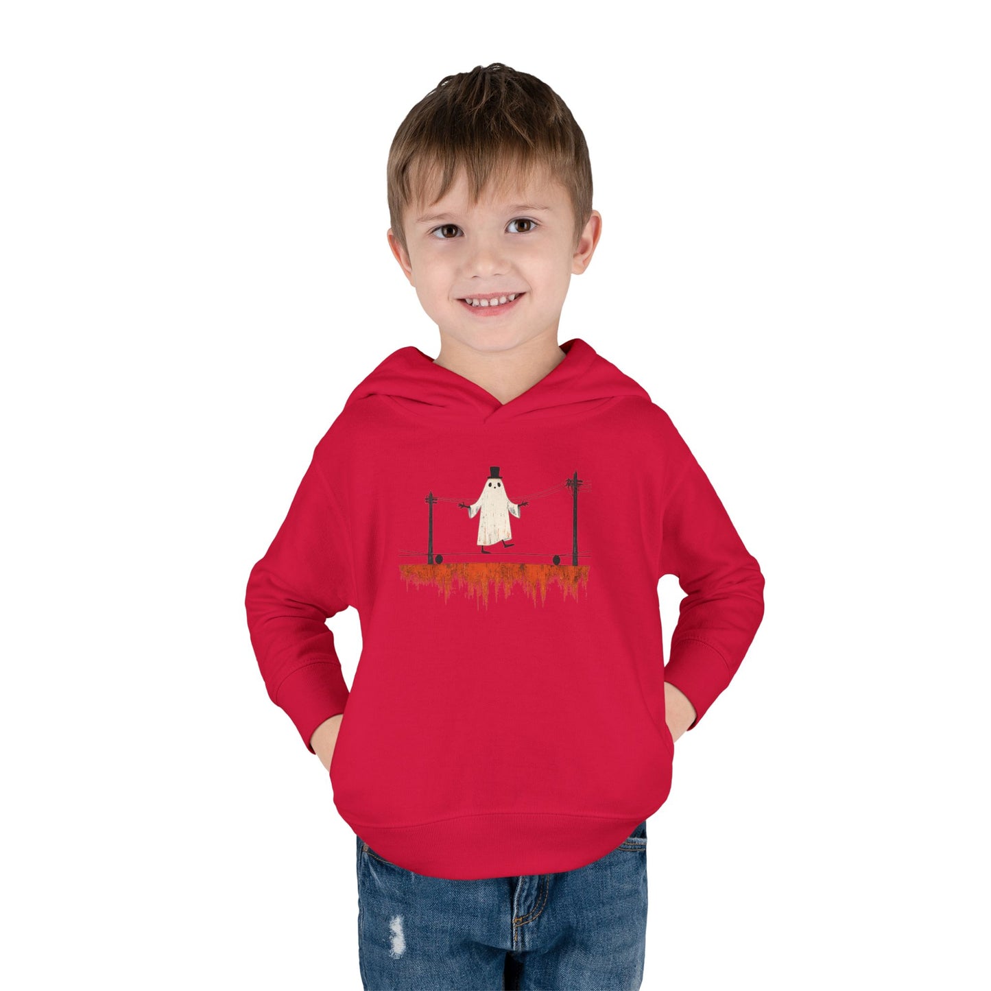 Toddler Hoodie — Cute Ghost on Haunted High Wire Halloween Pullover