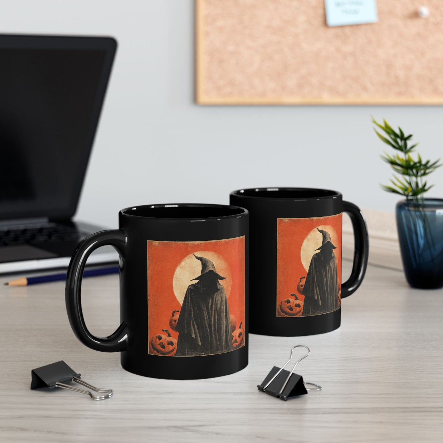 Halloween Witch Pumpkin Black Mug – Vintage Spooky Coffee Cup (11oz/15oz)