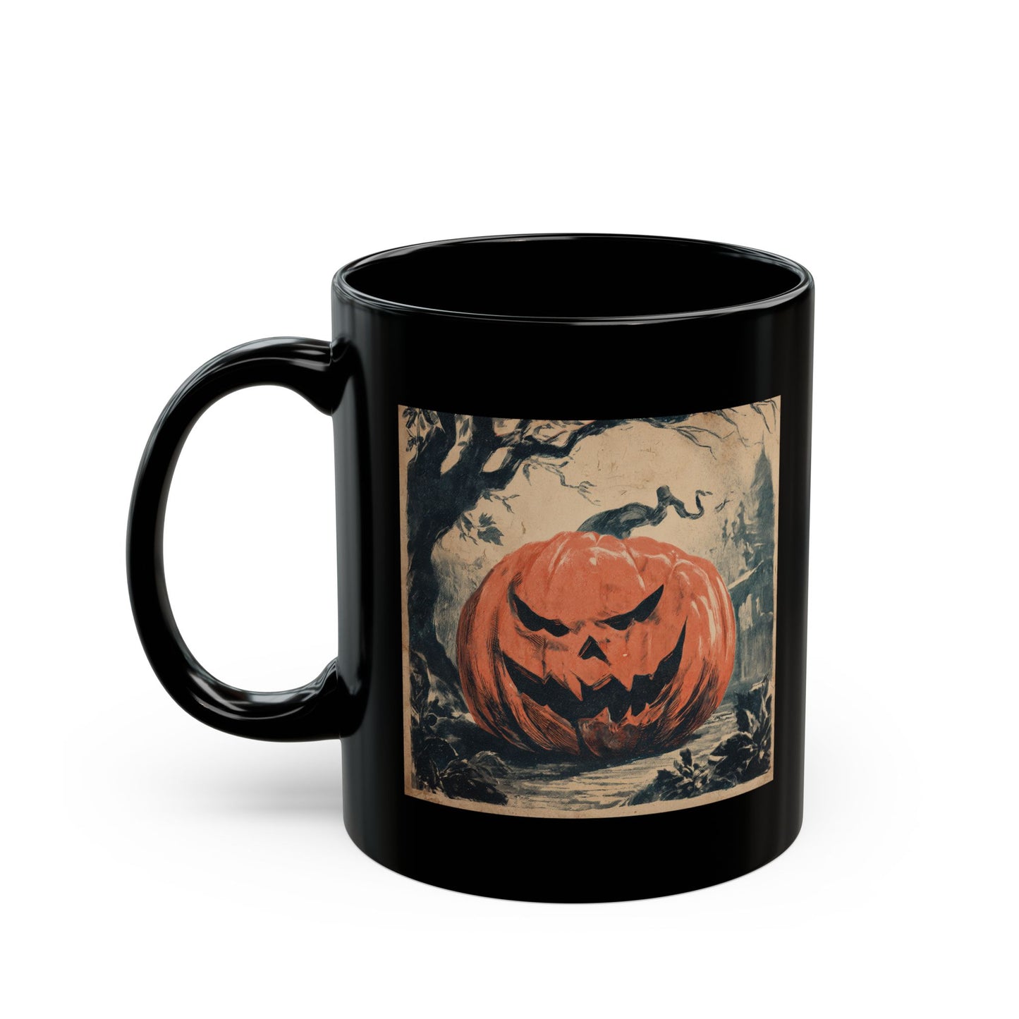 Halloween Pumpkin Jack-O'-Lantern Black Mug — Spooky Vintage Halloween Coffee Cup (11oz, 15oz)