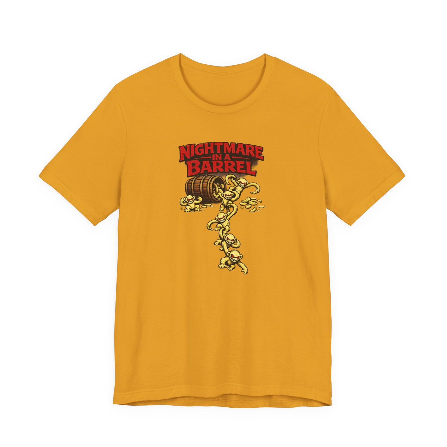 Nightmare in a Barrel T-Shirt — Vintage Horror Barrel Monkey Graphic Tee