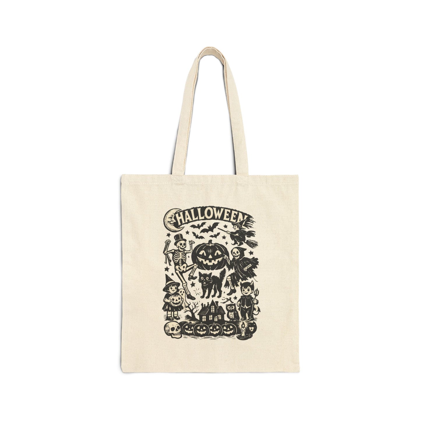 Kids Halloween Vintage Pumpkin Trick or Treat Bag — Retro Spooky Canvas Grocery Tote