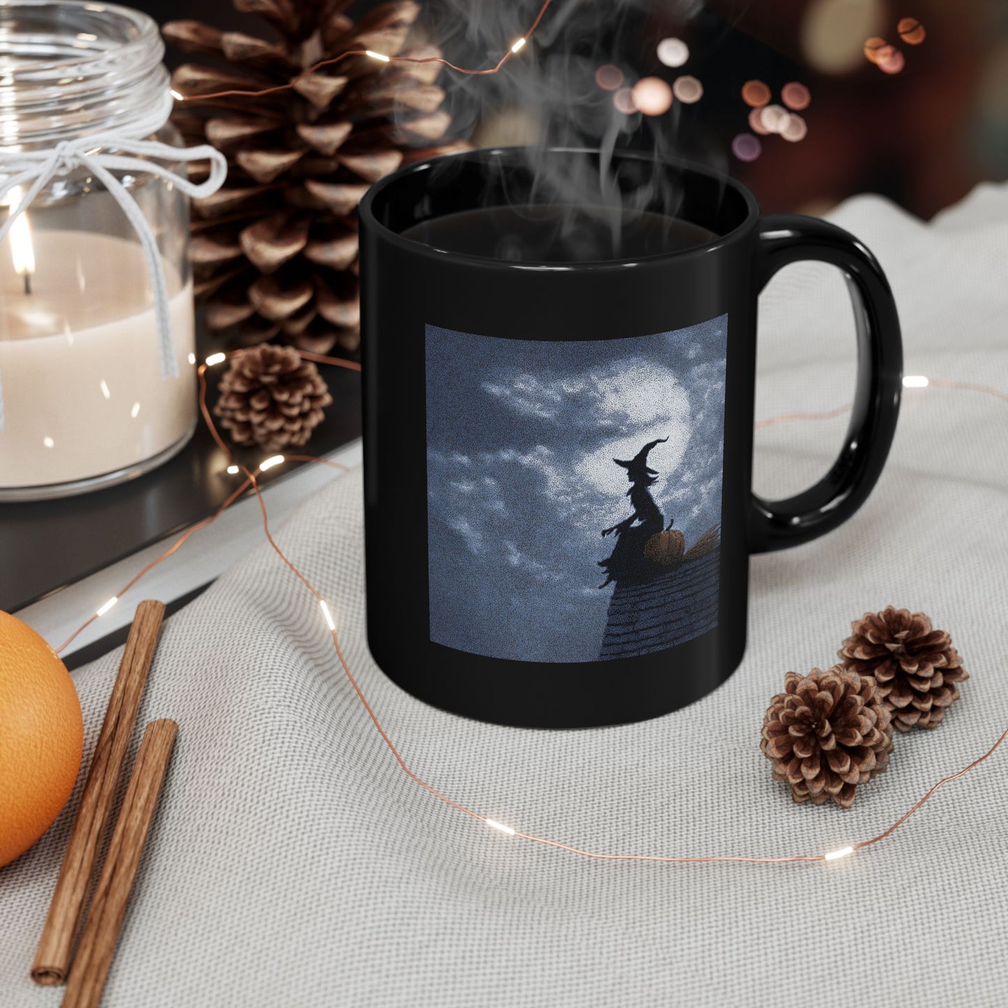 Halloween Witch Silhouette Mug — Spooky Moonlit Pumpkin Coffee Cup (11oz/15oz)