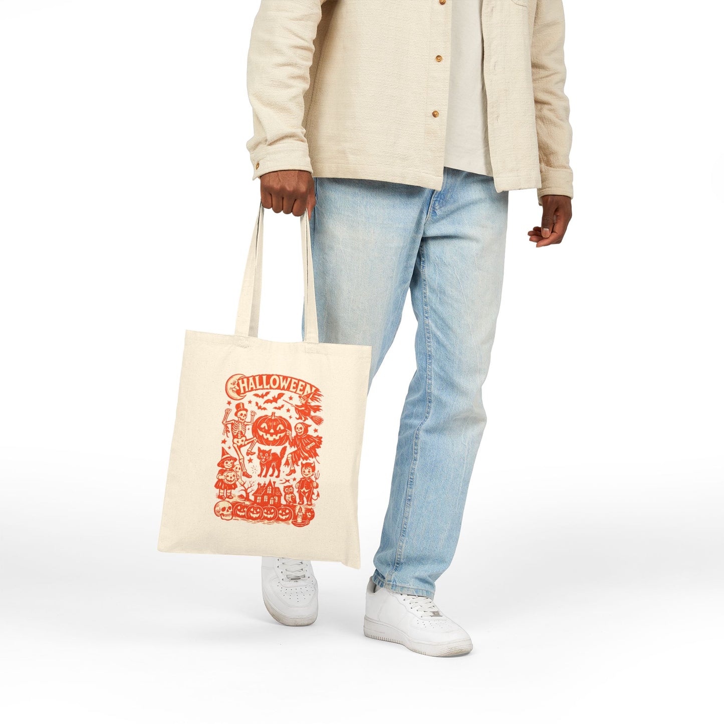 Halloween Trick-or-Treat Tote Bag — Pumpkin & Spooky Characters Cotton Canvas