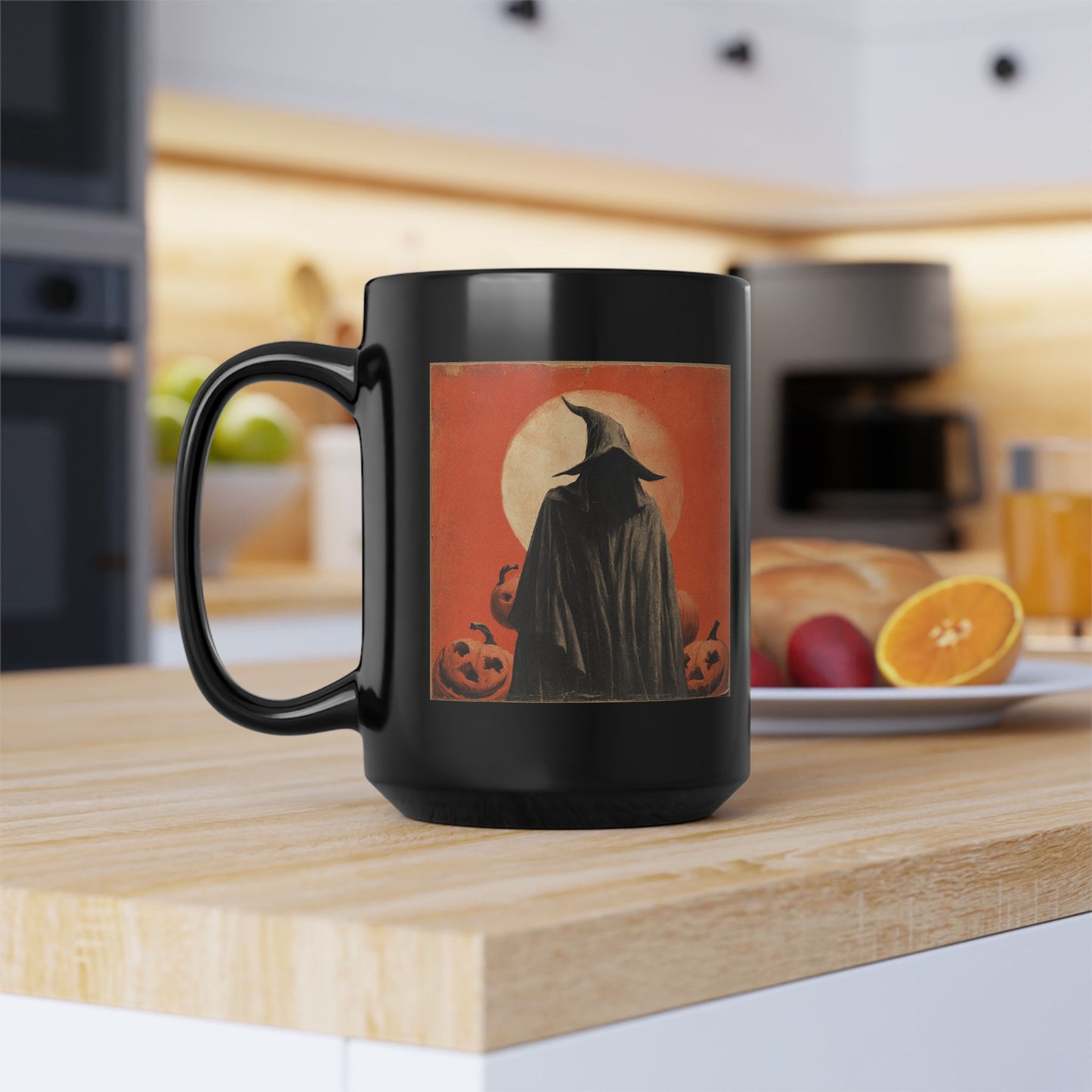 Halloween Witch Pumpkin Black Mug – Vintage Spooky Coffee Cup (11oz/15oz)