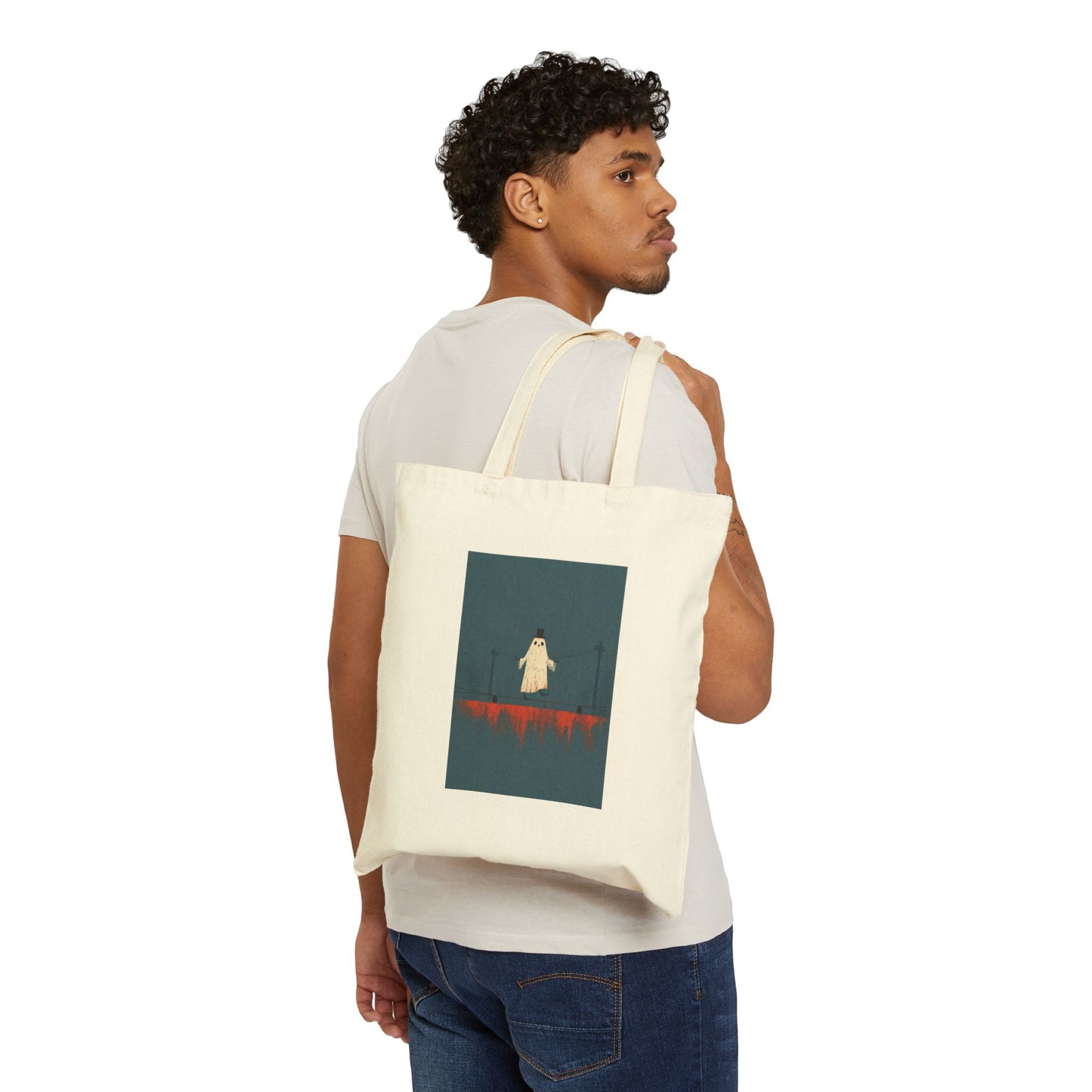 Ghost On A High Wire Cotton Tote Bag — Halloween Horror Art Tote
