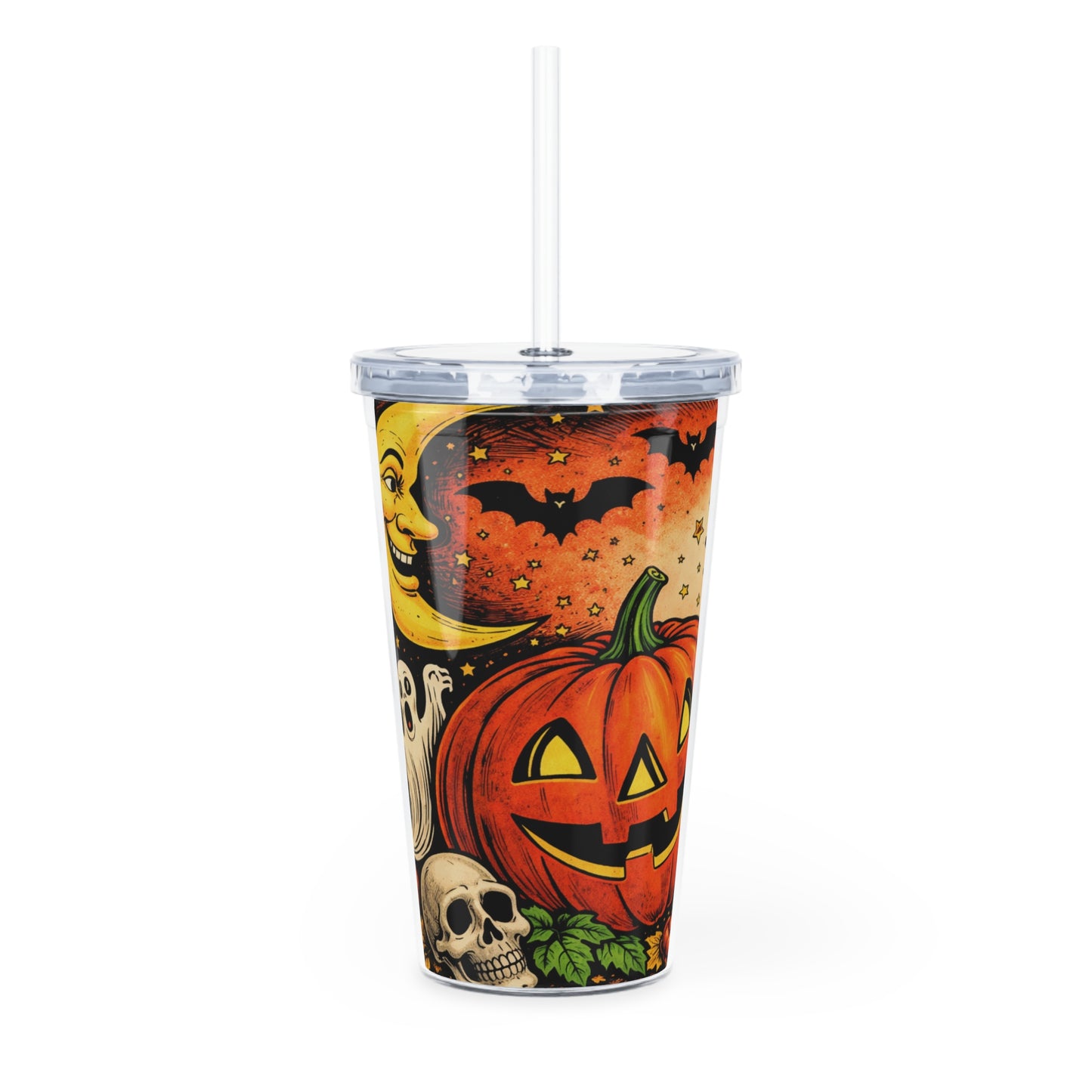Halloween Jack-O'-Lantern Plastic Tumbler with Straw