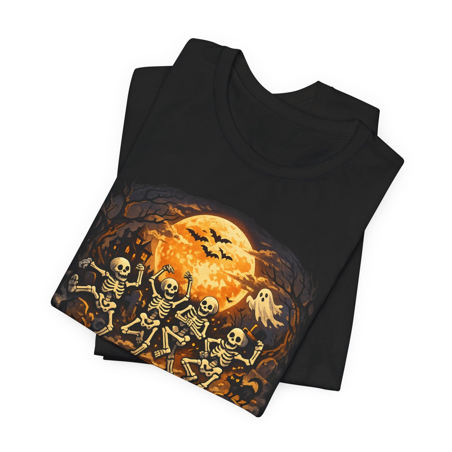 Halloween Skeleton Dance T-Shirt — Spooky Pumpkin Full Moon Tee