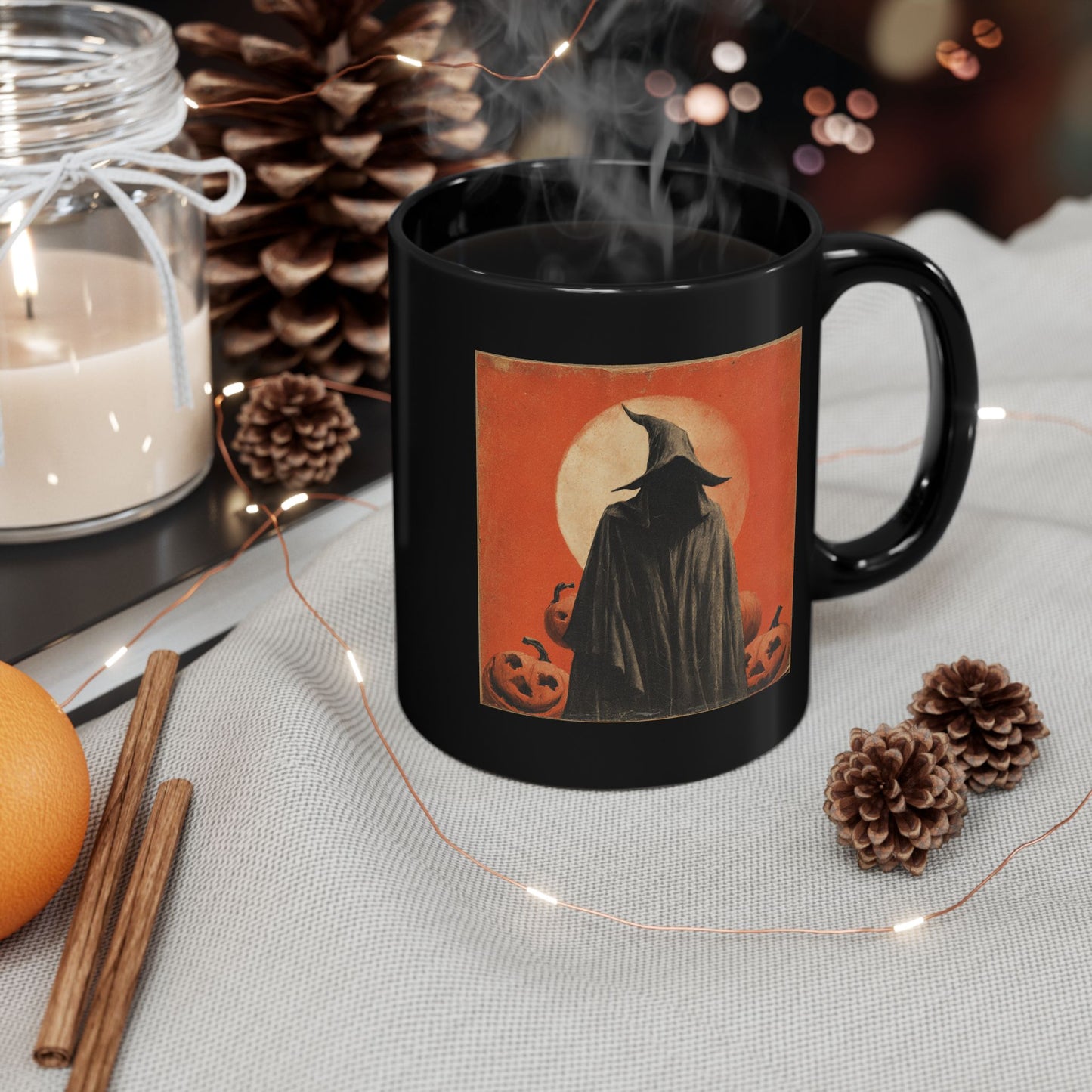 Halloween Witch Pumpkin Black Mug – Vintage Spooky Coffee Cup (11oz/15oz)
