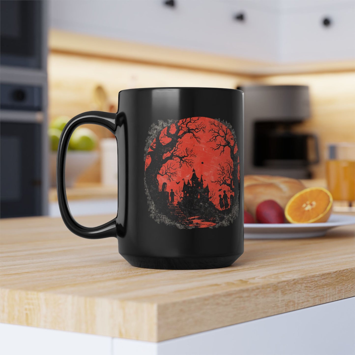 Halloween Castle Mug — Red Moon Haunted House Coffee Cup (11oz & 15oz)
