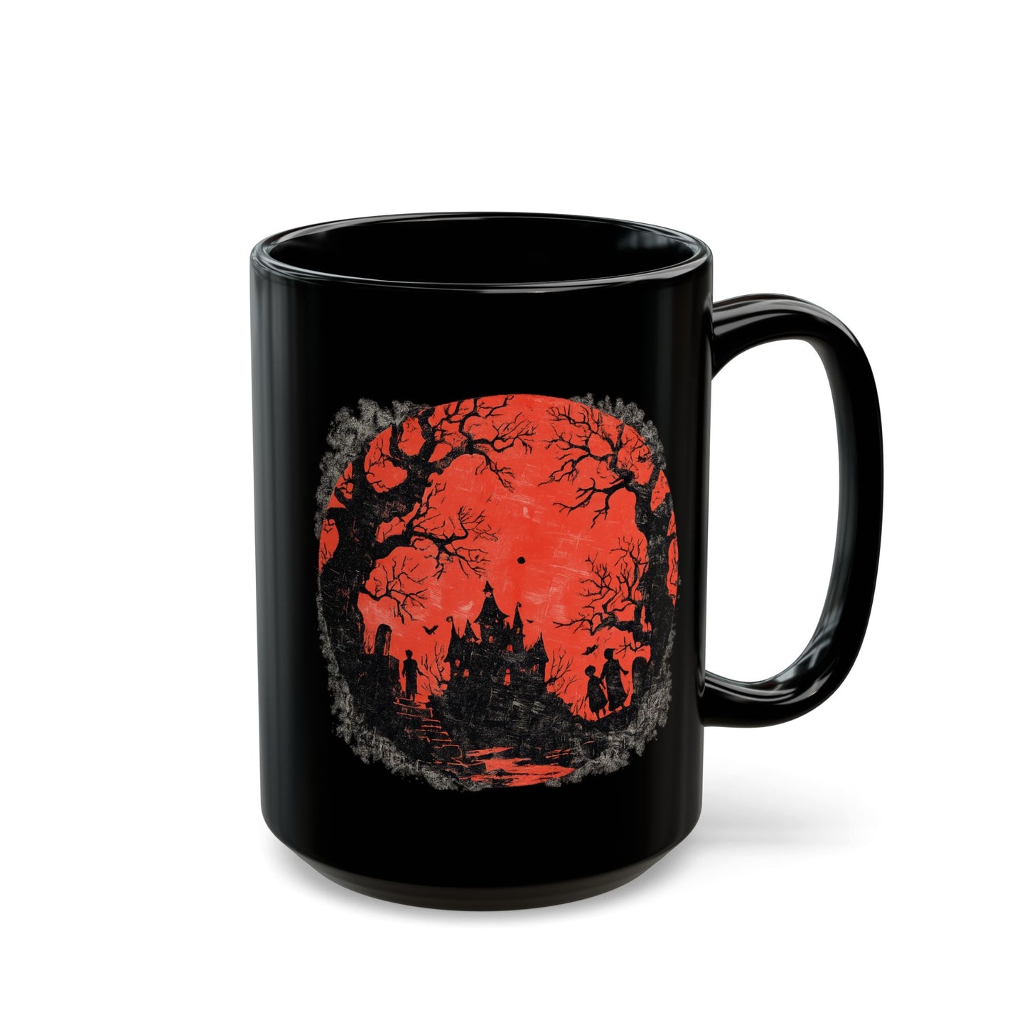 Halloween Castle Mug — Red Moon Haunted House Coffee Cup (11oz & 15oz)