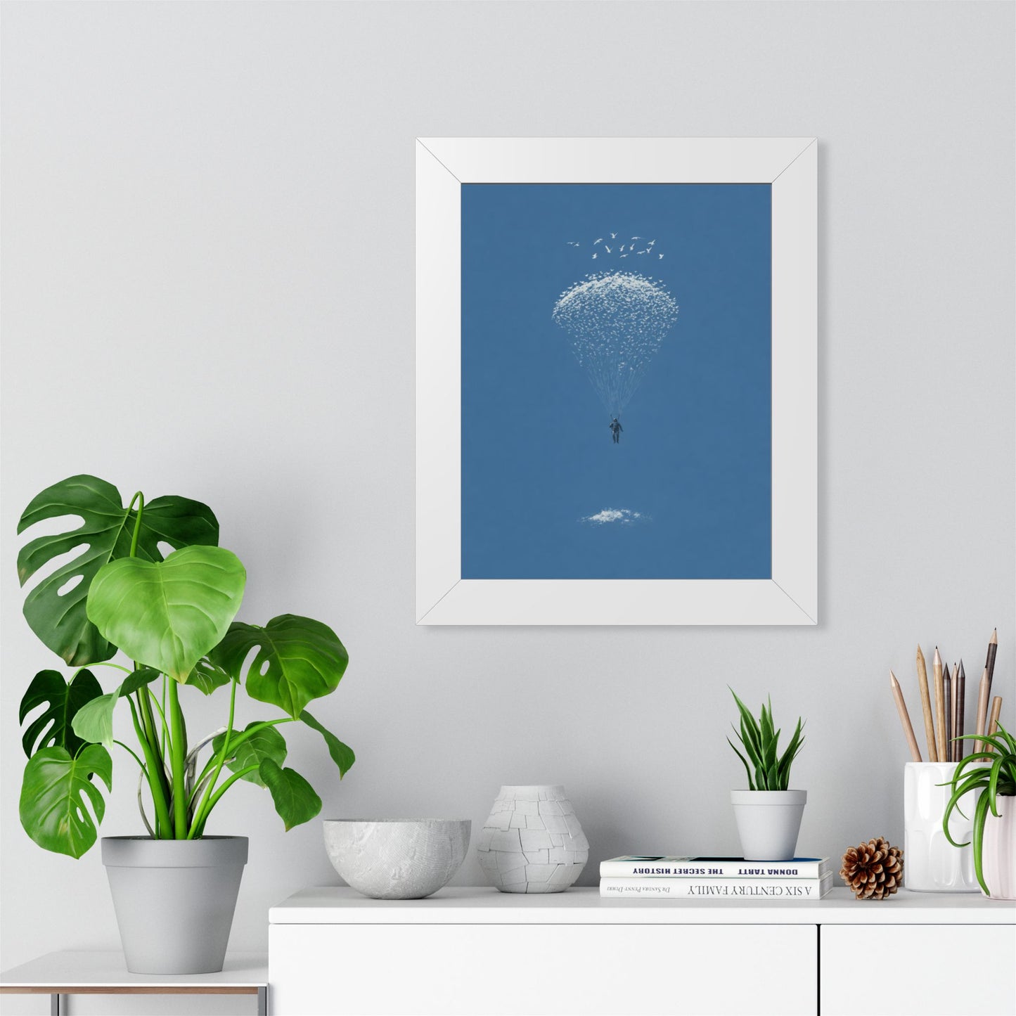 Framed Digital Print— Sky Diver Parachute Bird Cluster Minimal Art Print
