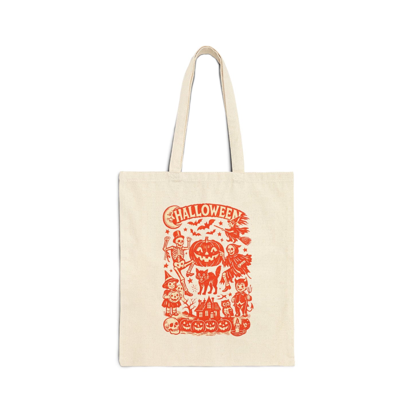 Halloween Trick-or-Treat Tote Bag — Pumpkin & Spooky Characters Cotton Canvas