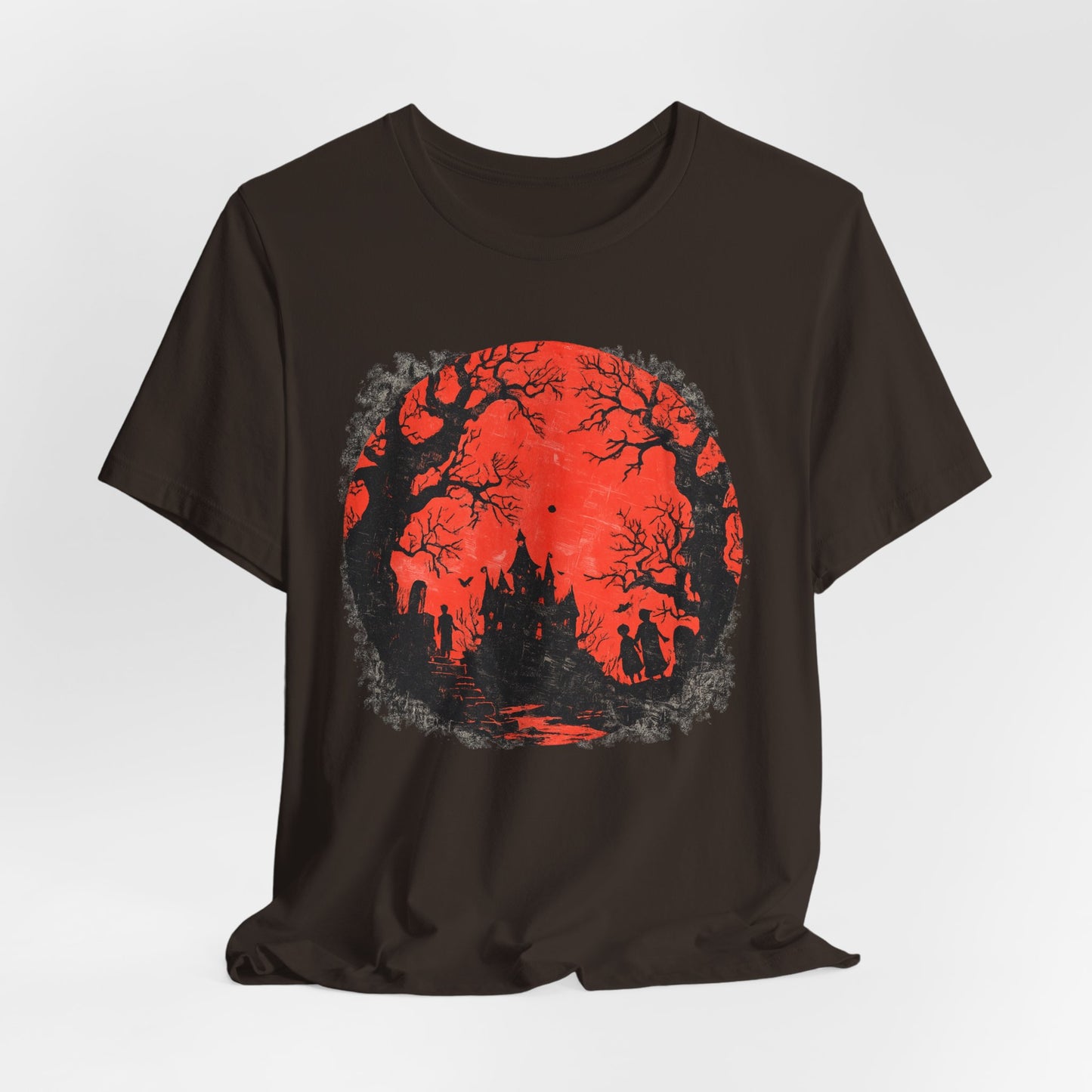 Horror Castle Tee — Red Moon Haunted Forest Graphic T-Shirt