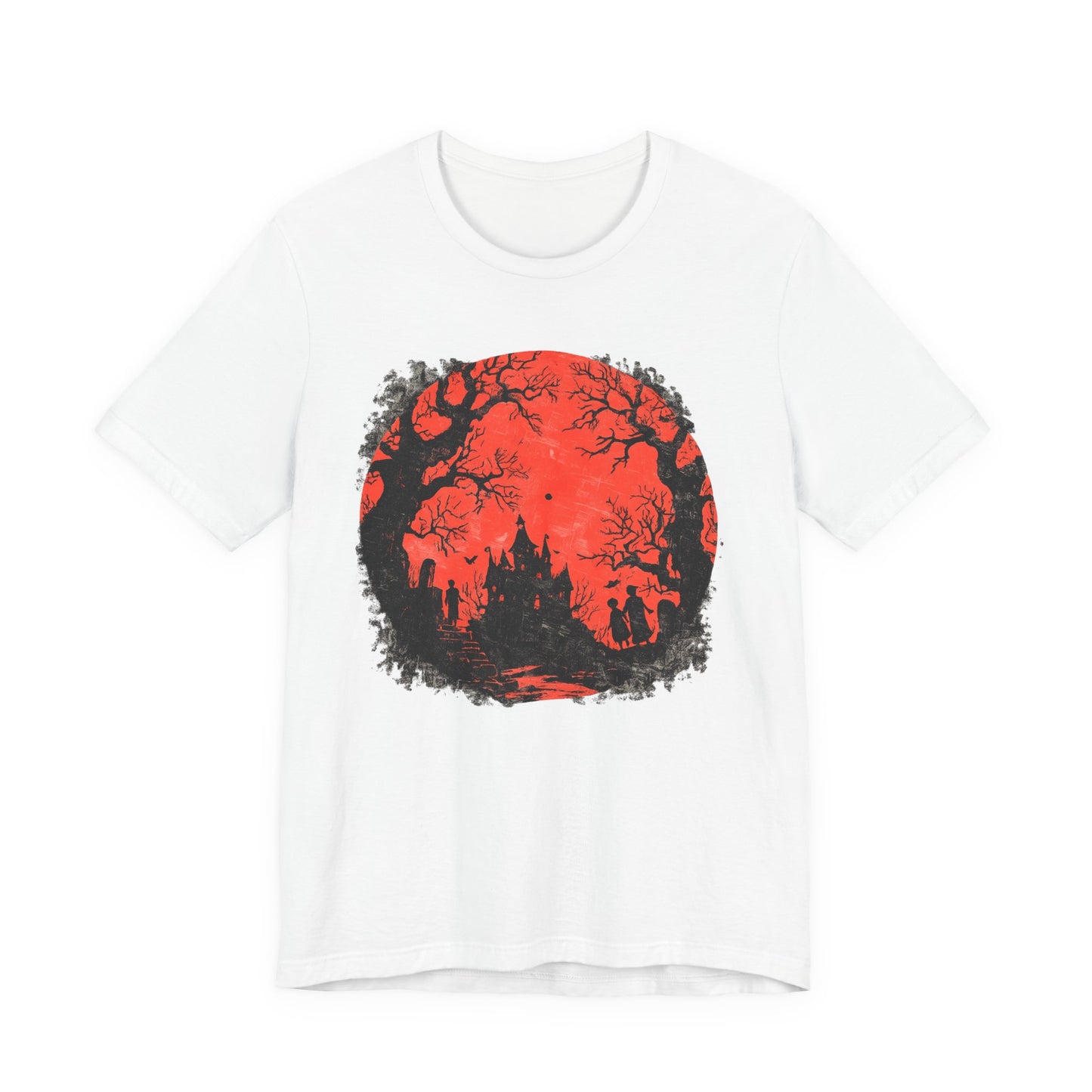 Horror Castle Tee — Red Moon Haunted Forest Graphic T-Shirt