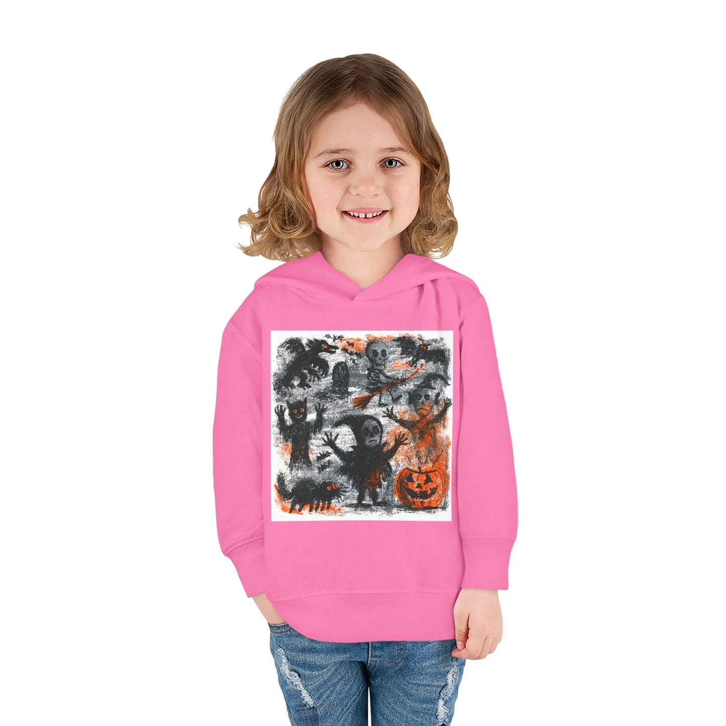 Spooky Halloween Scene Toddler Hoodie | Pumpkin, Ghosts & Bats