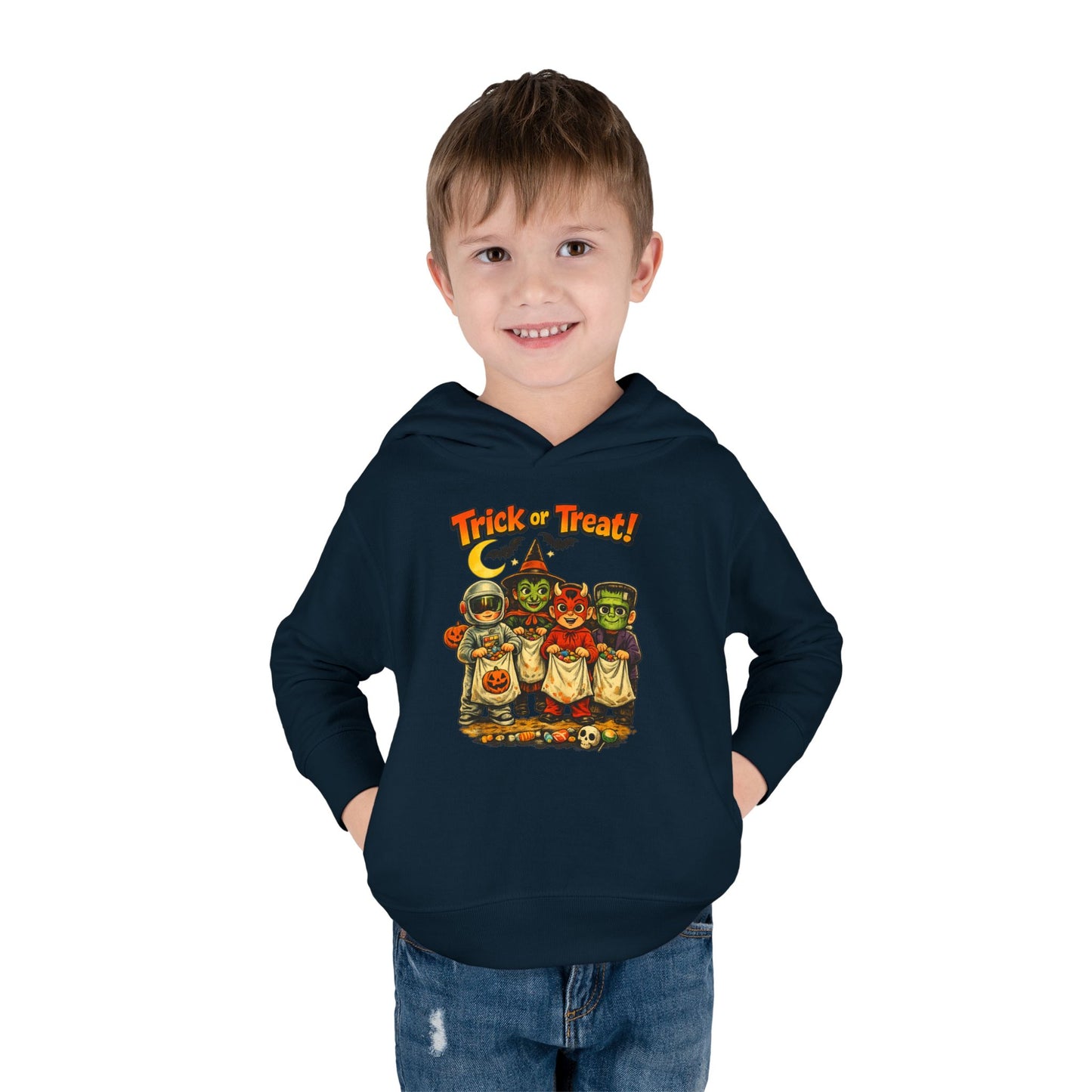 Vintage Trick or Treat Kids Costume Characters Hoodie | Toddler Pullover