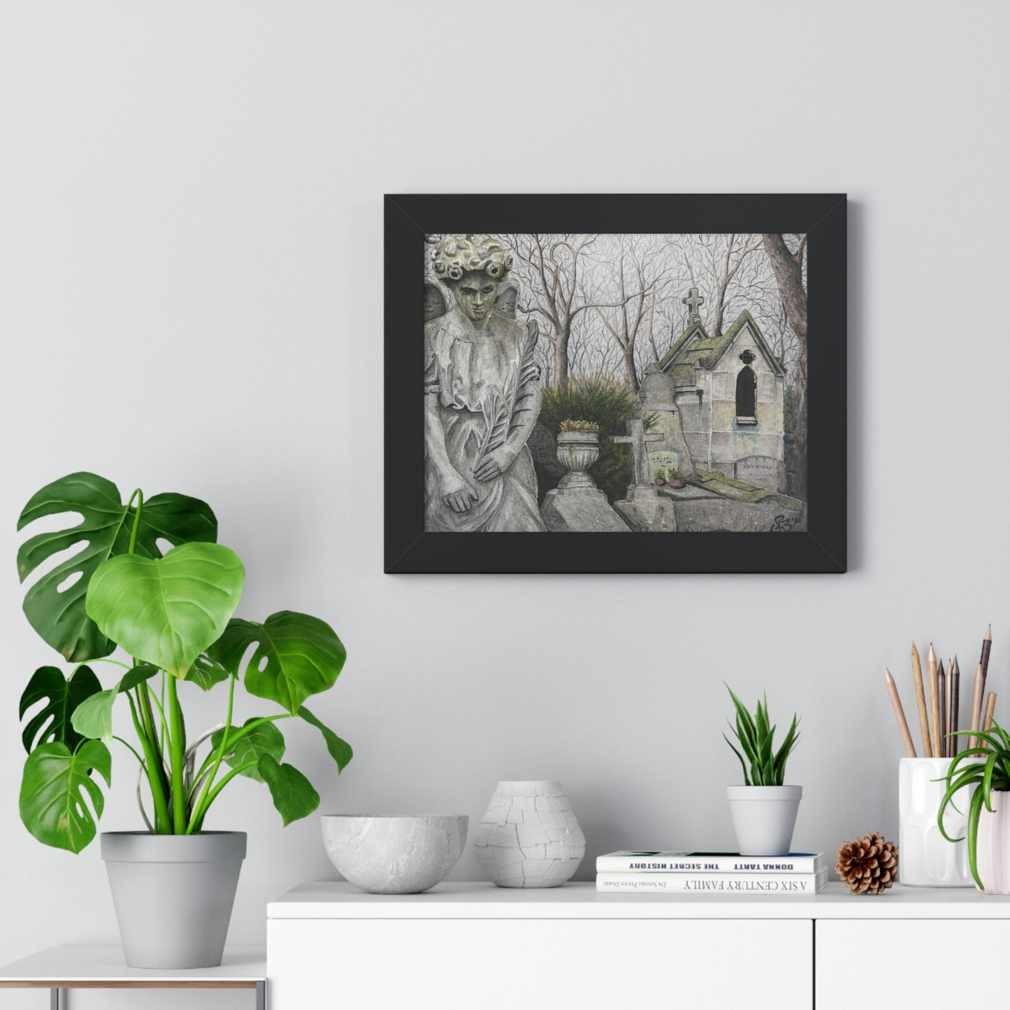 Framed Horizontal Poster — Gothic Cemetery Graveyard Art Print