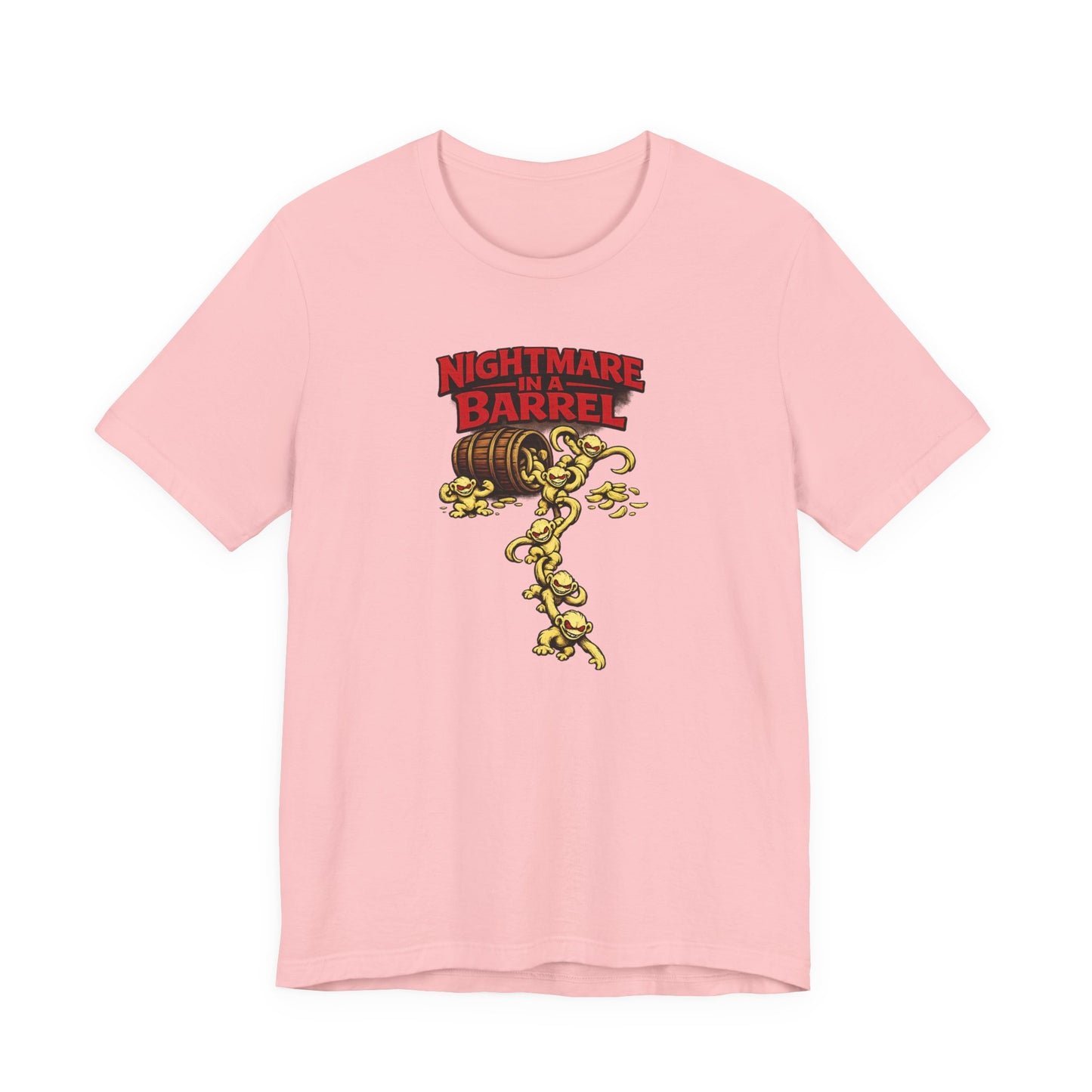Nightmare in a Barrel T-Shirt — Vintage Horror Barrel Monkey Graphic Tee