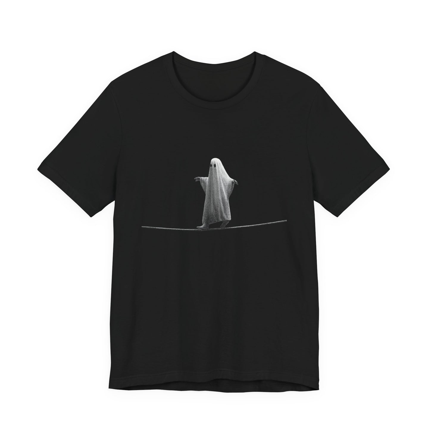 Ghost Balancer T‑Shirt — Minimalist Cute Ghost on Tightrope Tee