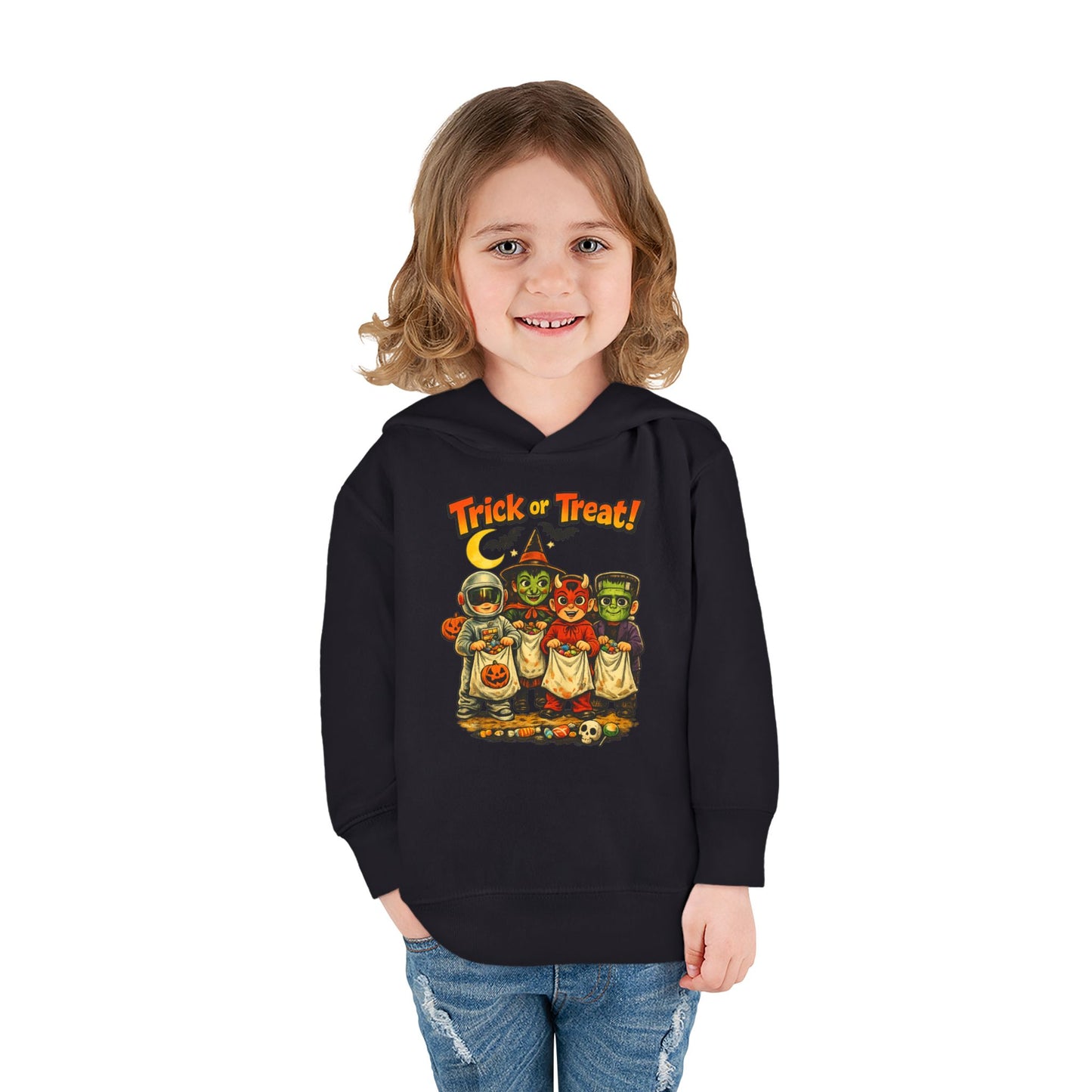 Vintage Trick or Treat Kids Costume Characters Hoodie | Toddler Pullover
