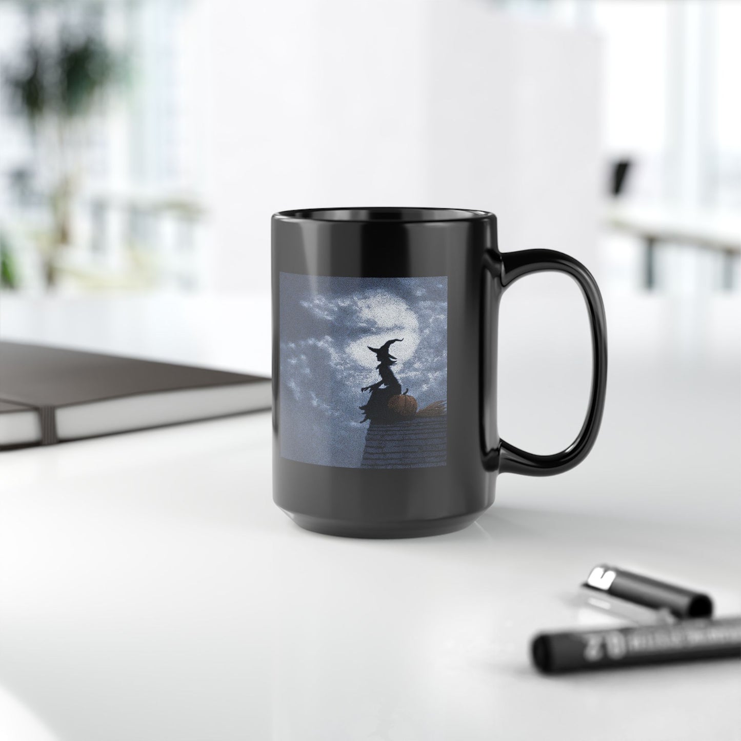 Halloween Witch Silhouette Mug — Spooky Moonlit Pumpkin Coffee Cup (11oz/15oz)