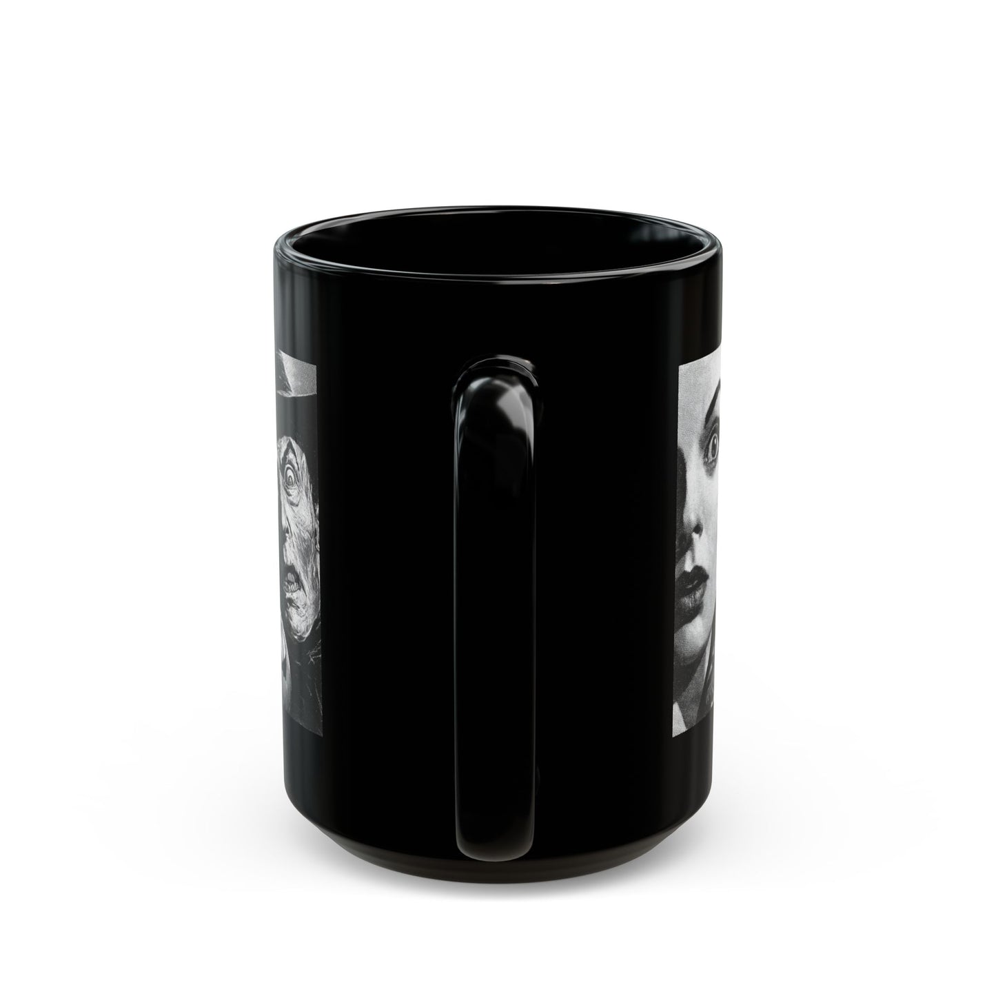 Black Horror Faces Mug — Vintage Silent Film Halloween Coffee Cup (11oz/15oz)