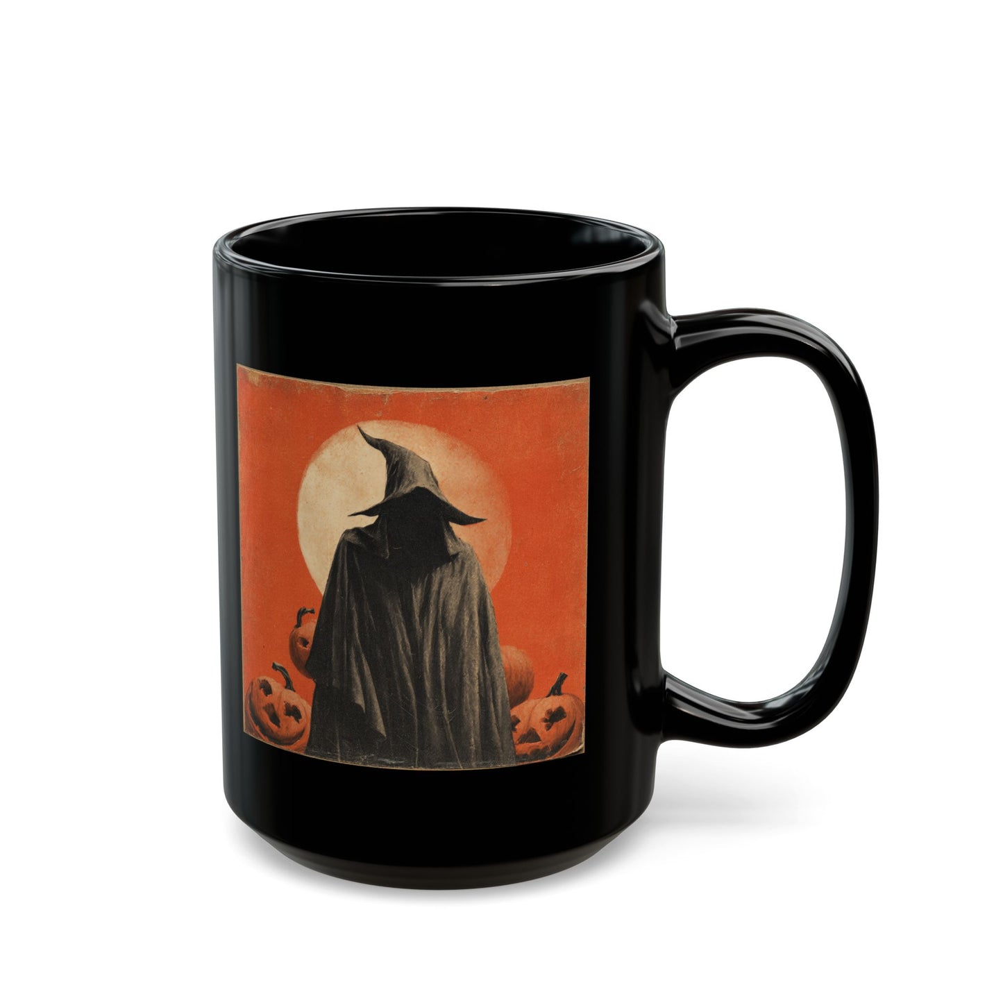 Halloween Witch Pumpkin Black Mug – Vintage Spooky Coffee Cup (11oz/15oz)