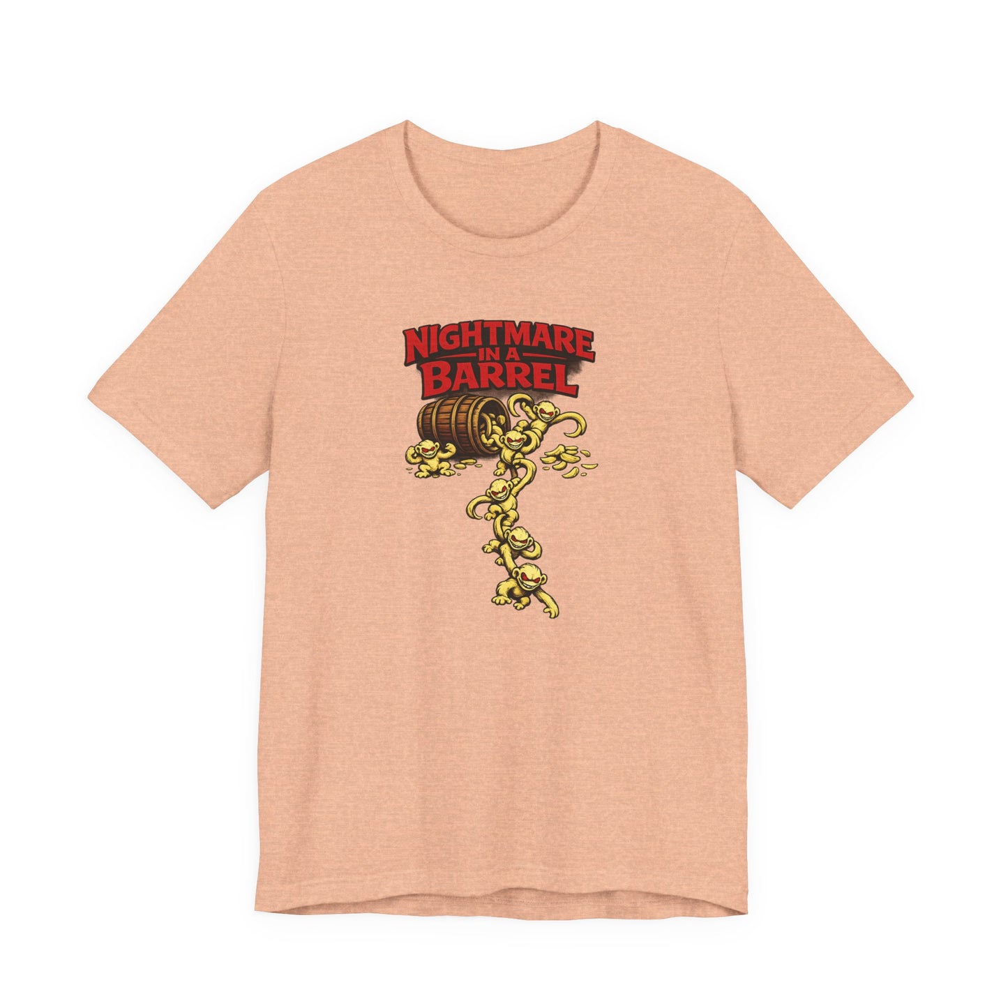 Nightmare in a Barrel T-Shirt — Vintage Horror Barrel Monkey Graphic Tee