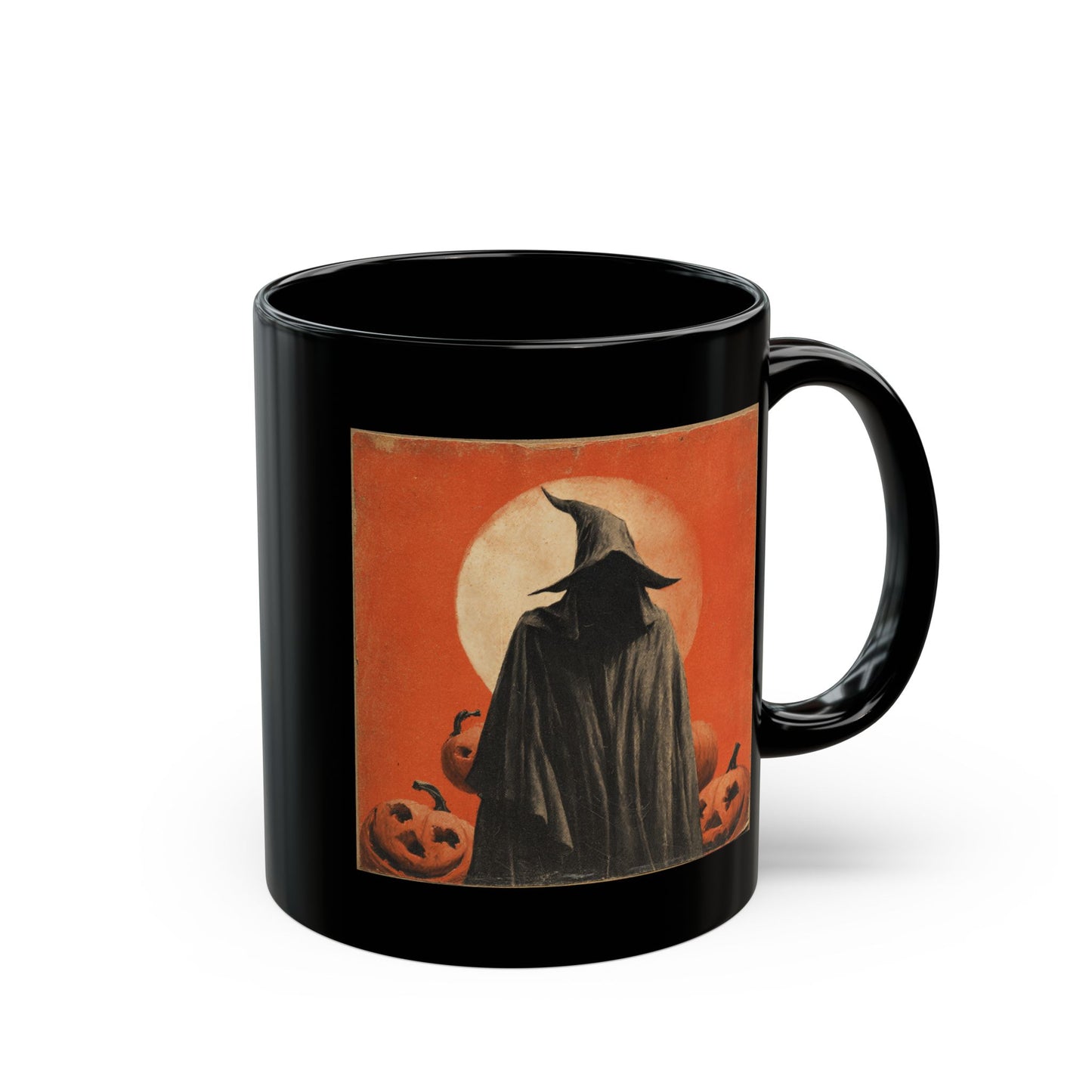 Halloween Witch Pumpkin Black Mug – Vintage Spooky Coffee Cup (11oz/15oz)