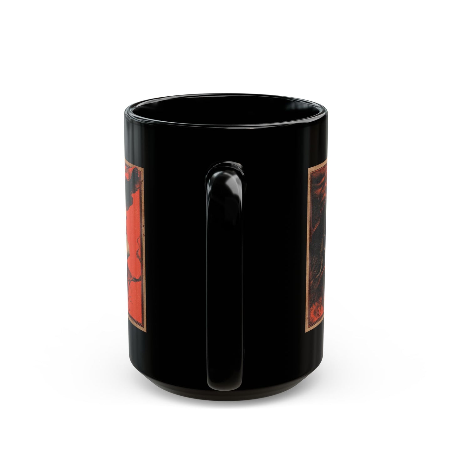 Gothic Witch Portrait Mug — Vintage Red & Black Ceramic Coffee Cup