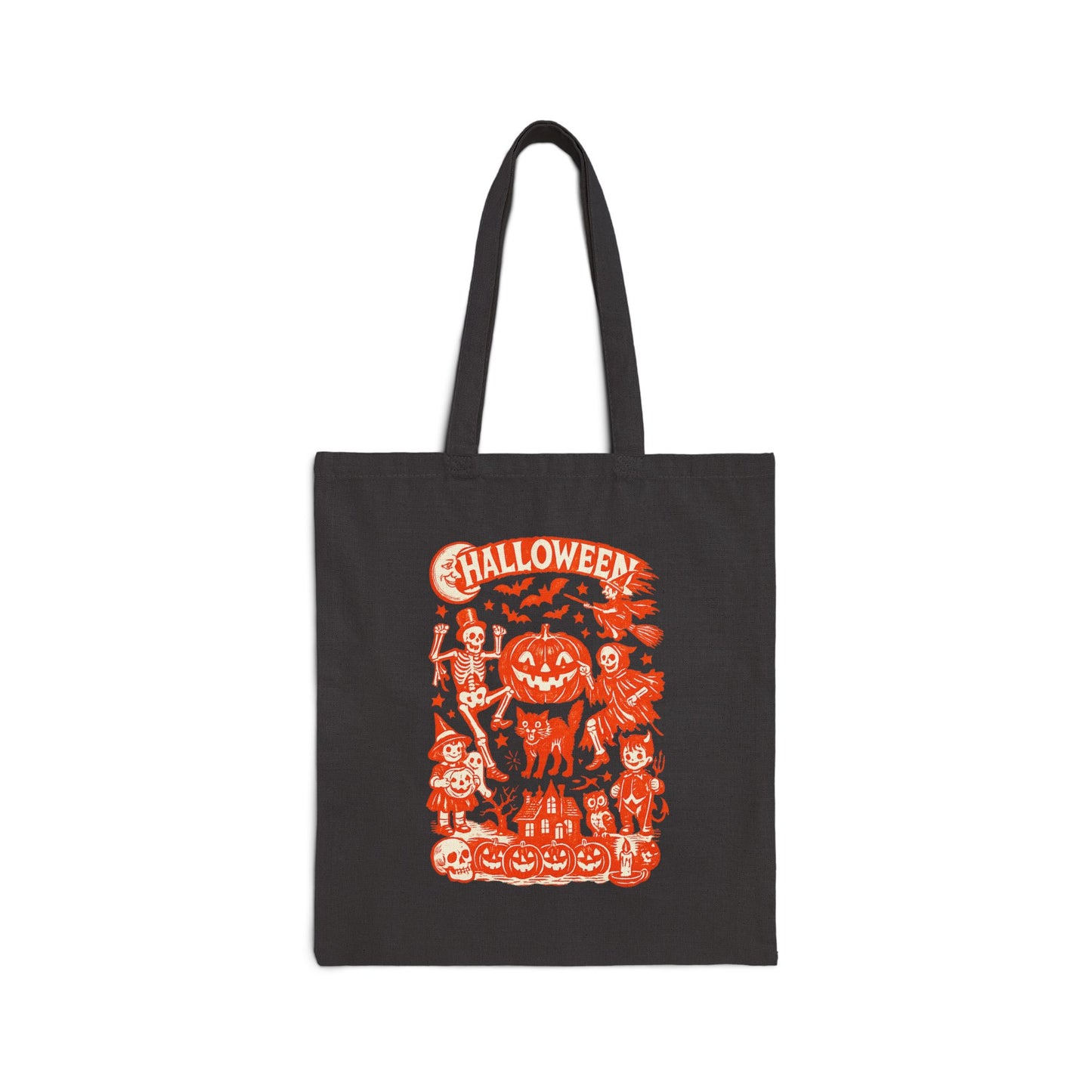 Halloween Trick-or-Treat Tote Bag — Pumpkin & Spooky Characters Cotton Canvas