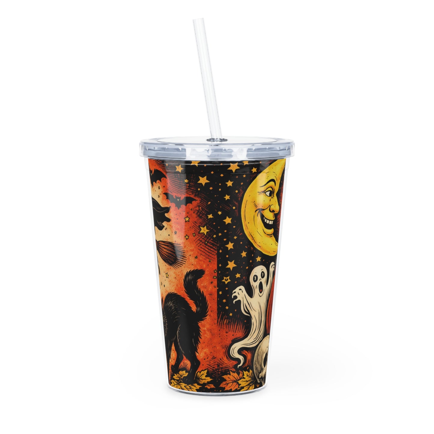 Halloween Jack-O'-Lantern Plastic Tumbler with Straw
