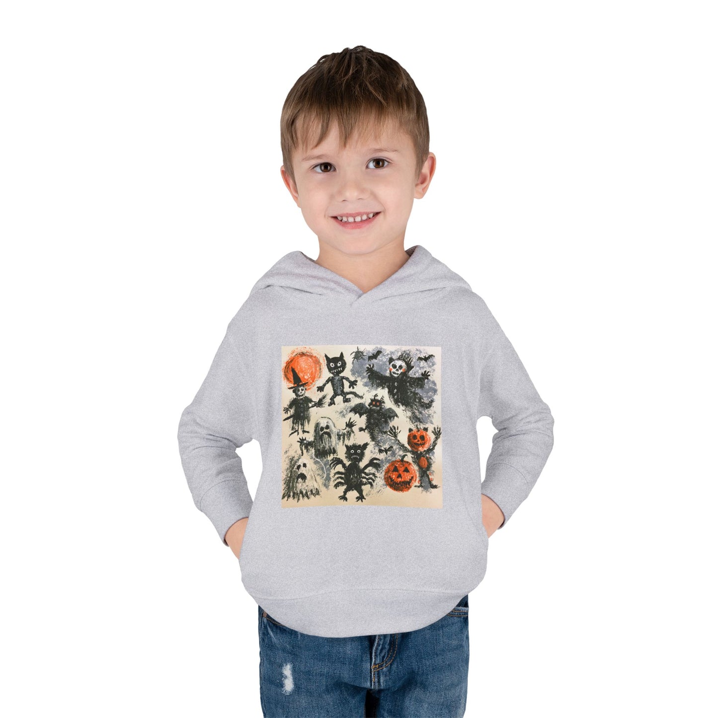 Vintage Halloween Monsters Toddler Hoodie | Ghosts, Cats, Pumpkins