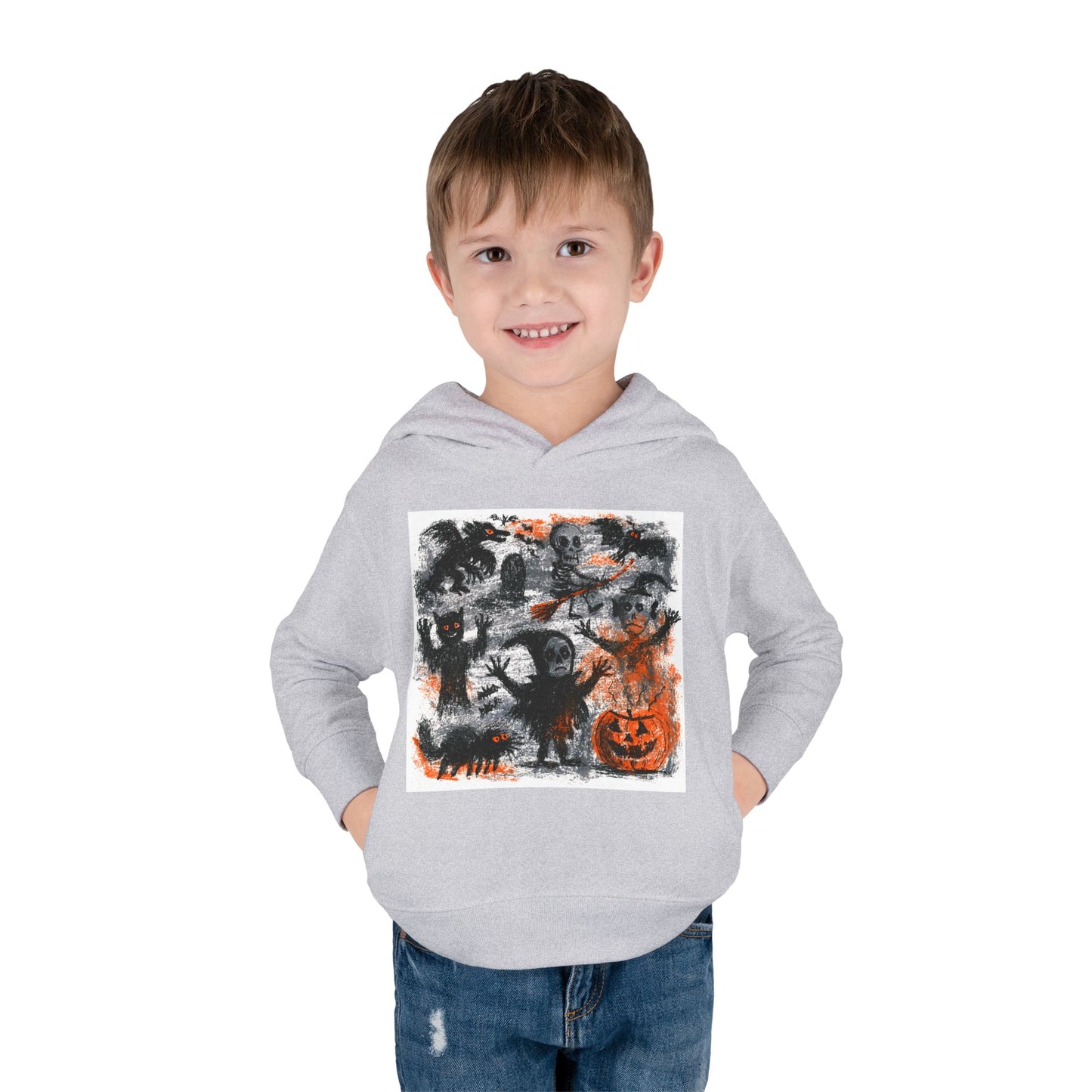 Spooky Halloween Scene Toddler Hoodie | Pumpkin, Ghosts & Bats