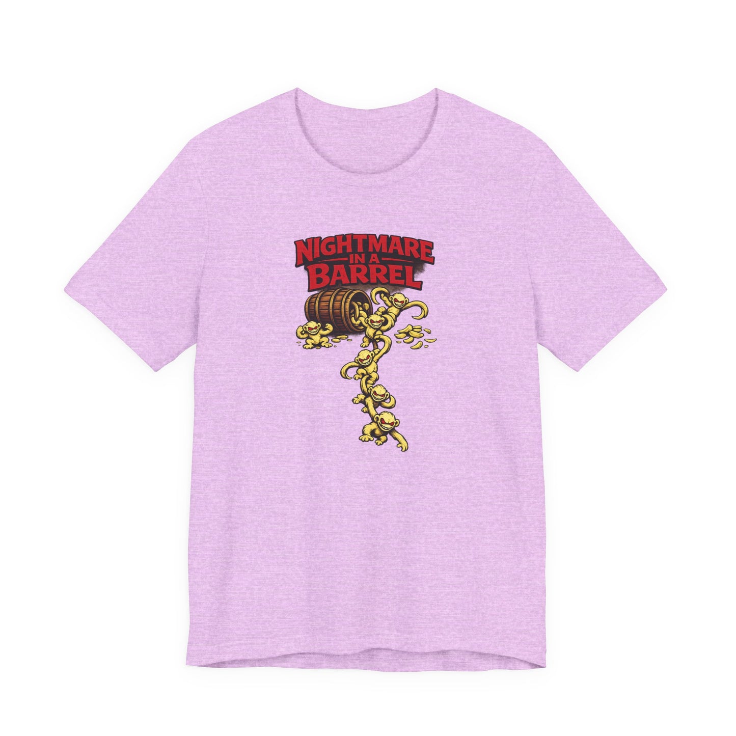 Nightmare in a Barrel T-Shirt — Vintage Horror Barrel Monkey Graphic Tee