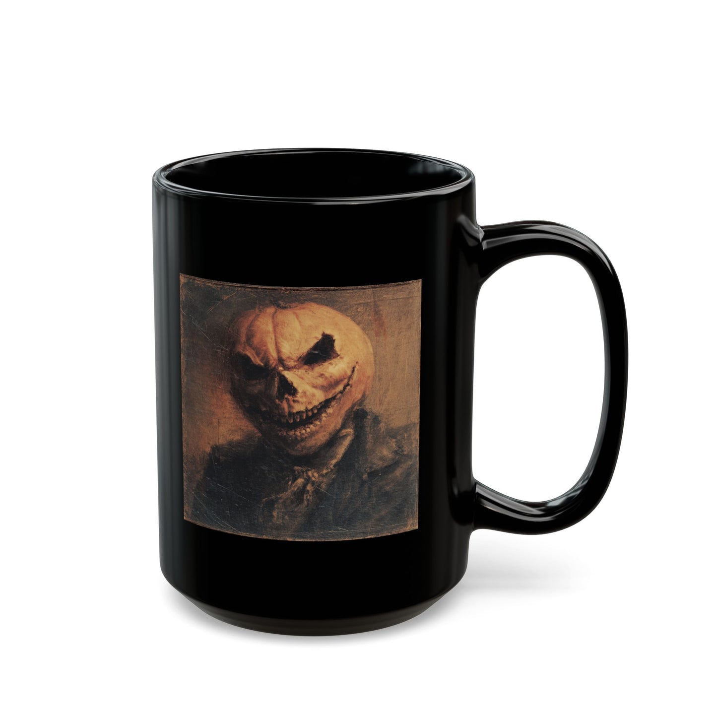 Spooky Pumpkin Head Black Mug — Halloween Horror Coffee Cup (11oz/15oz)