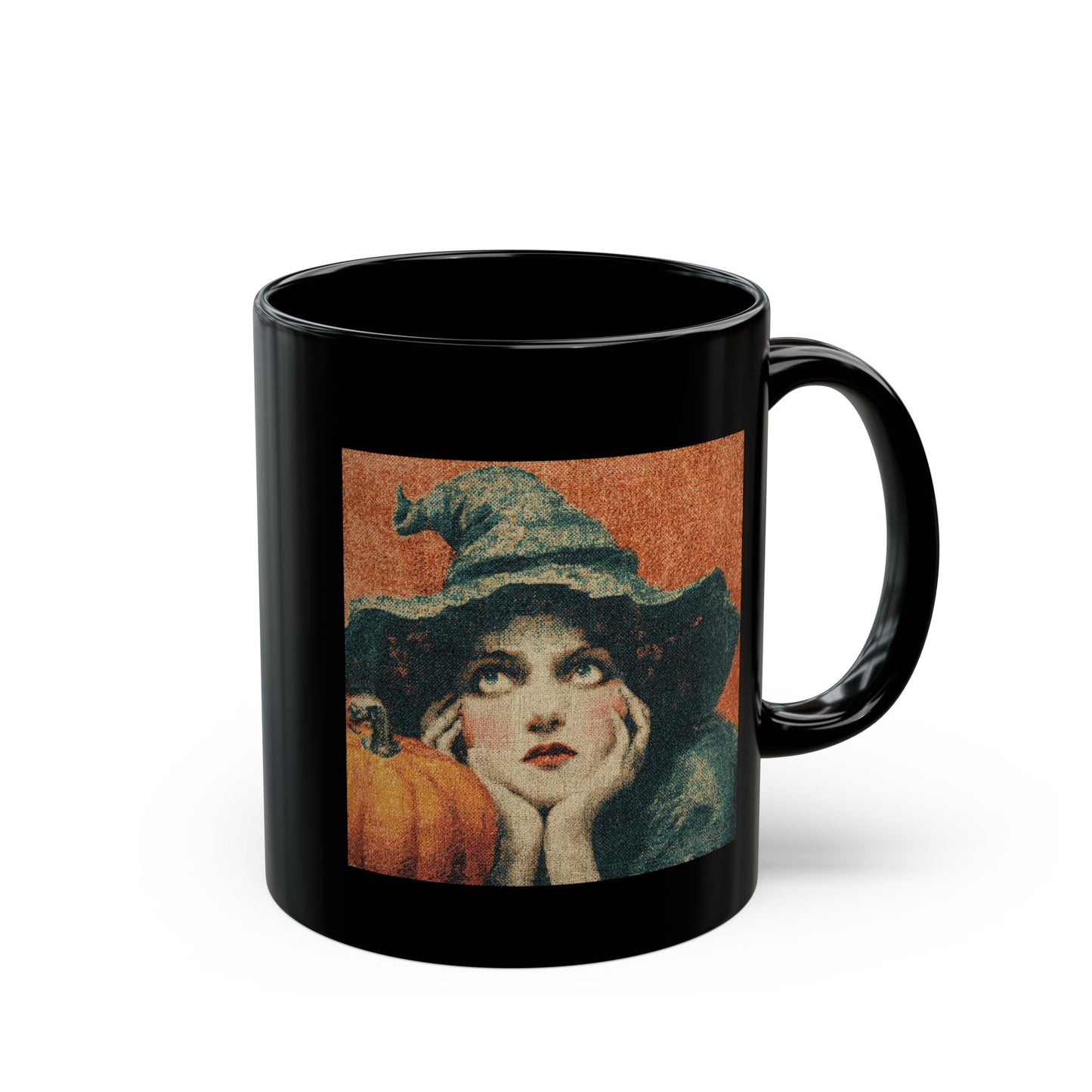 Vintage Witch Pumpkin Black Mug – Halloween Retro Coffee Cup (11oz & 15oz)