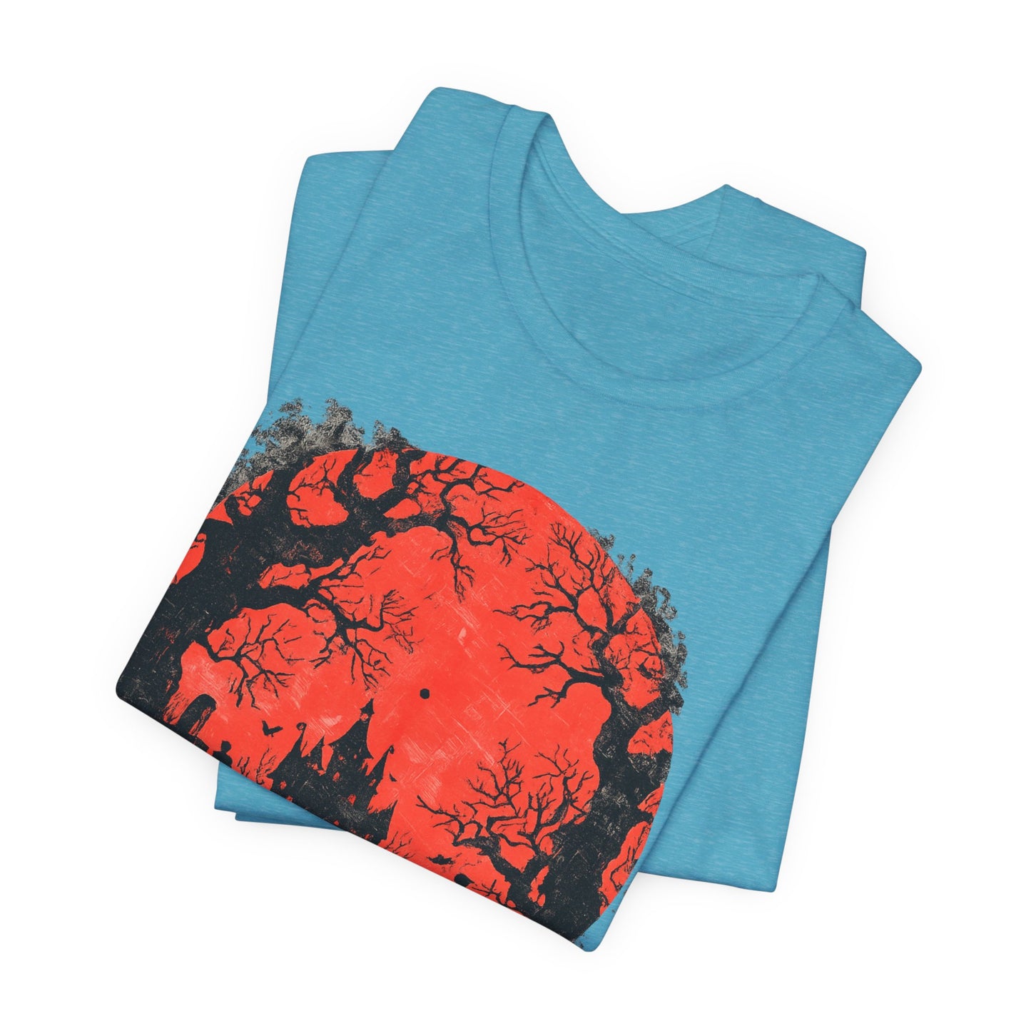 Horror Castle Tee — Red Moon Haunted Forest Graphic T-Shirt