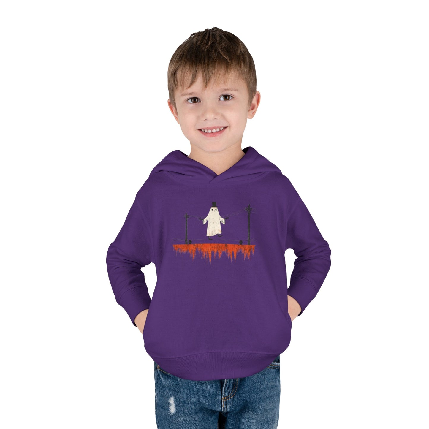 Toddler Hoodie — Cute Ghost on Haunted High Wire Halloween Pullover