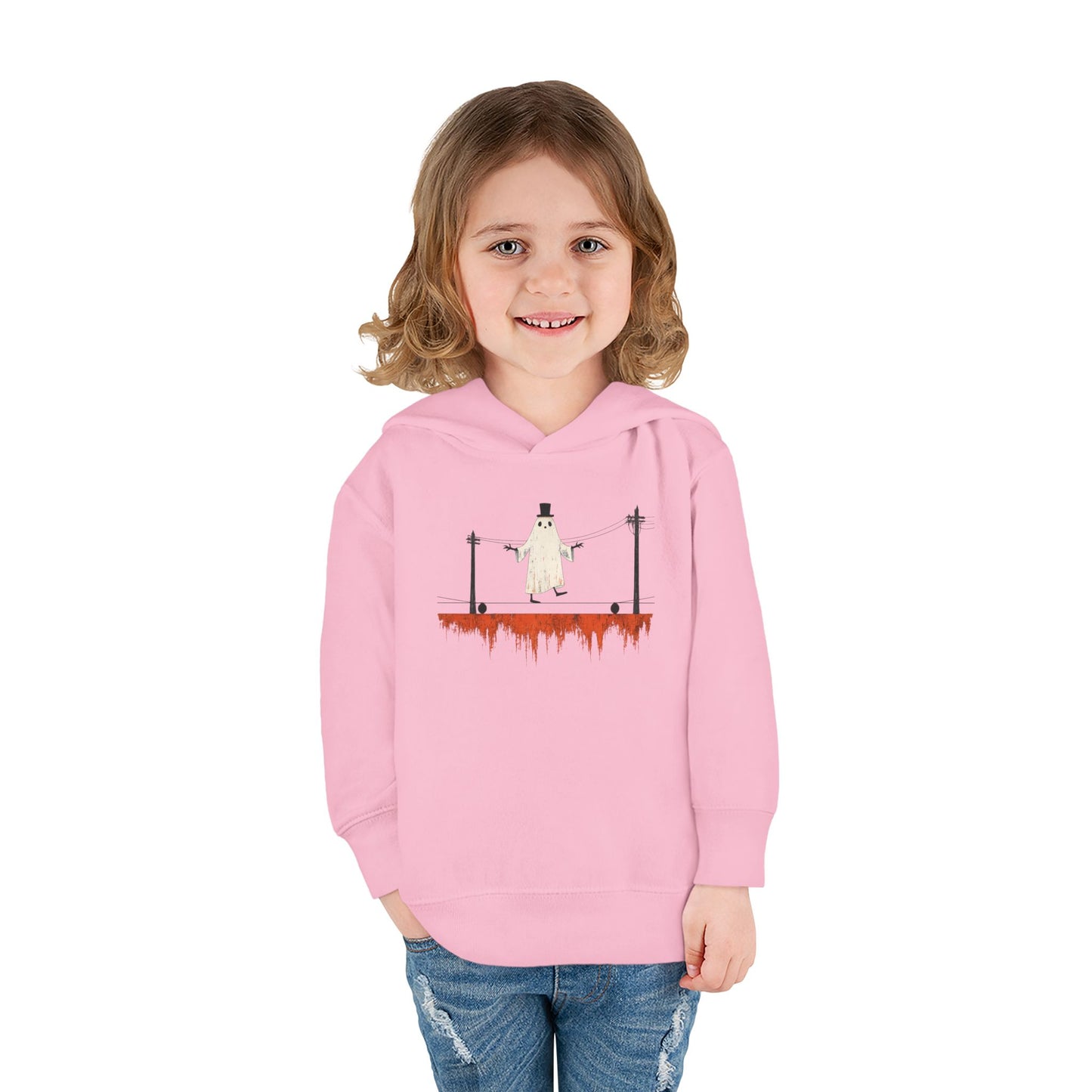 Toddler Hoodie — Cute Ghost on Haunted High Wire Halloween Pullover